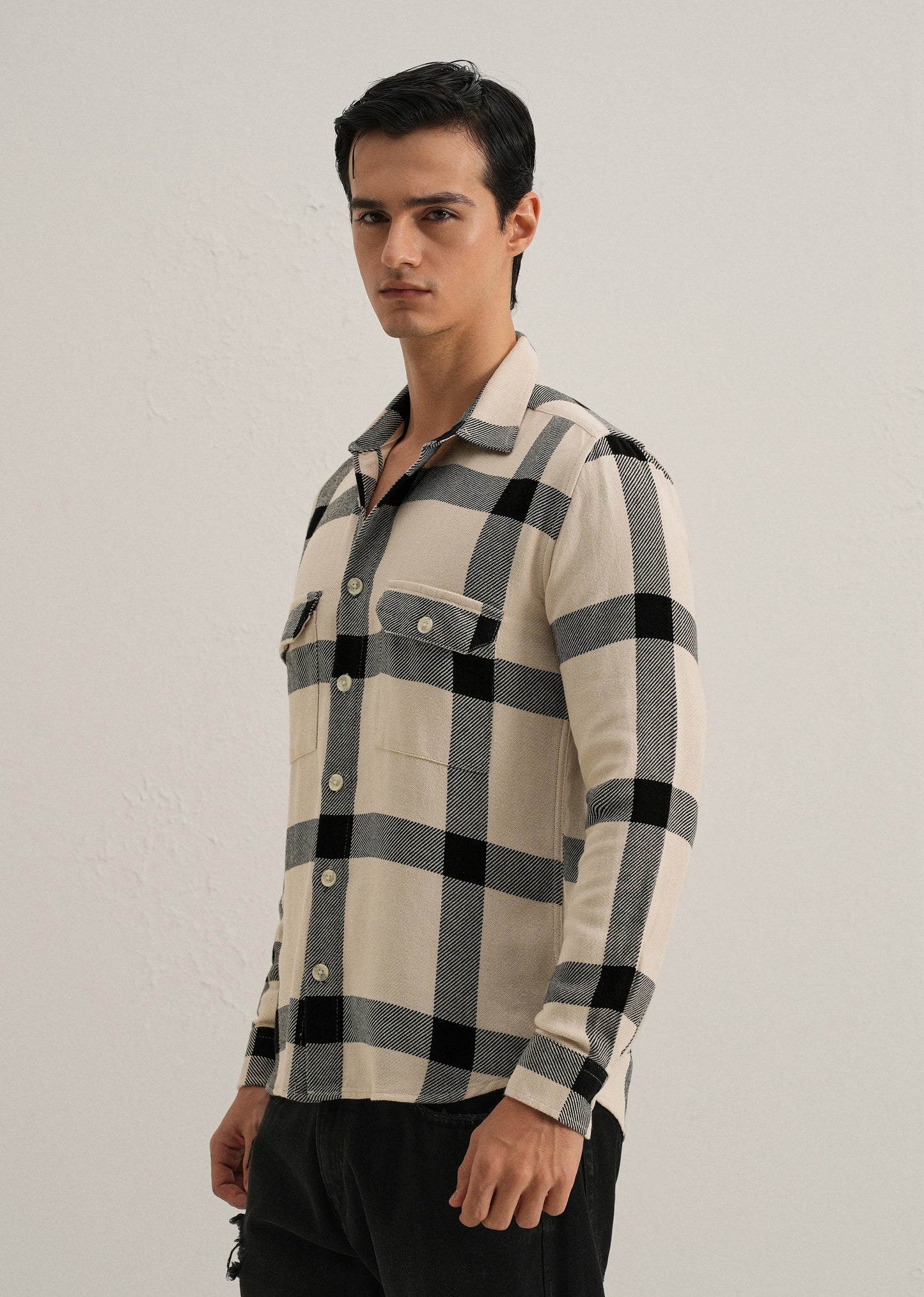 Black & White Brushed Cotton Check Shirt