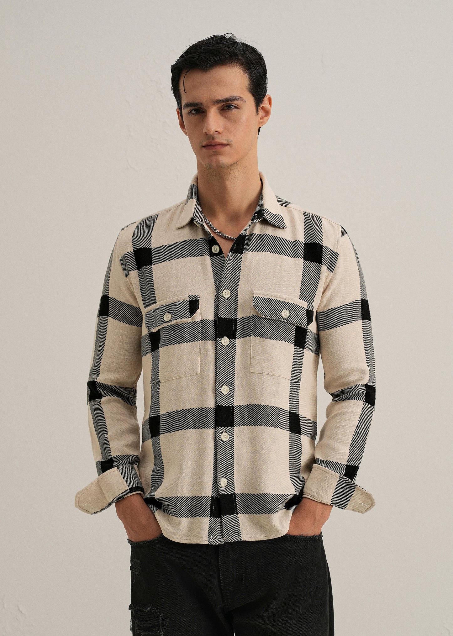Black & White Brushed Cotton Check Shirt