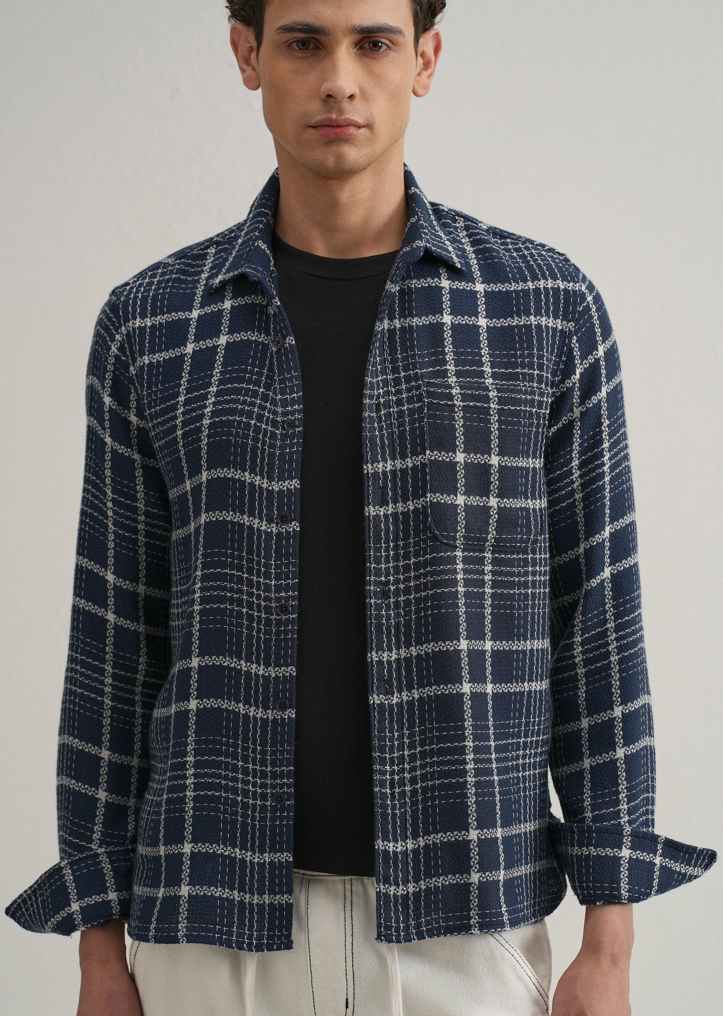 Blue Dobby Check Shirt