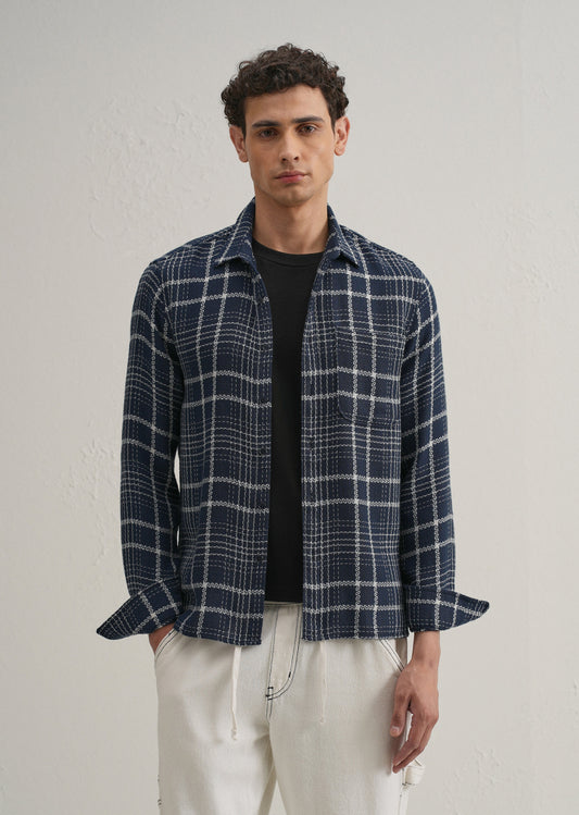 Blue Dobby Check Shirt