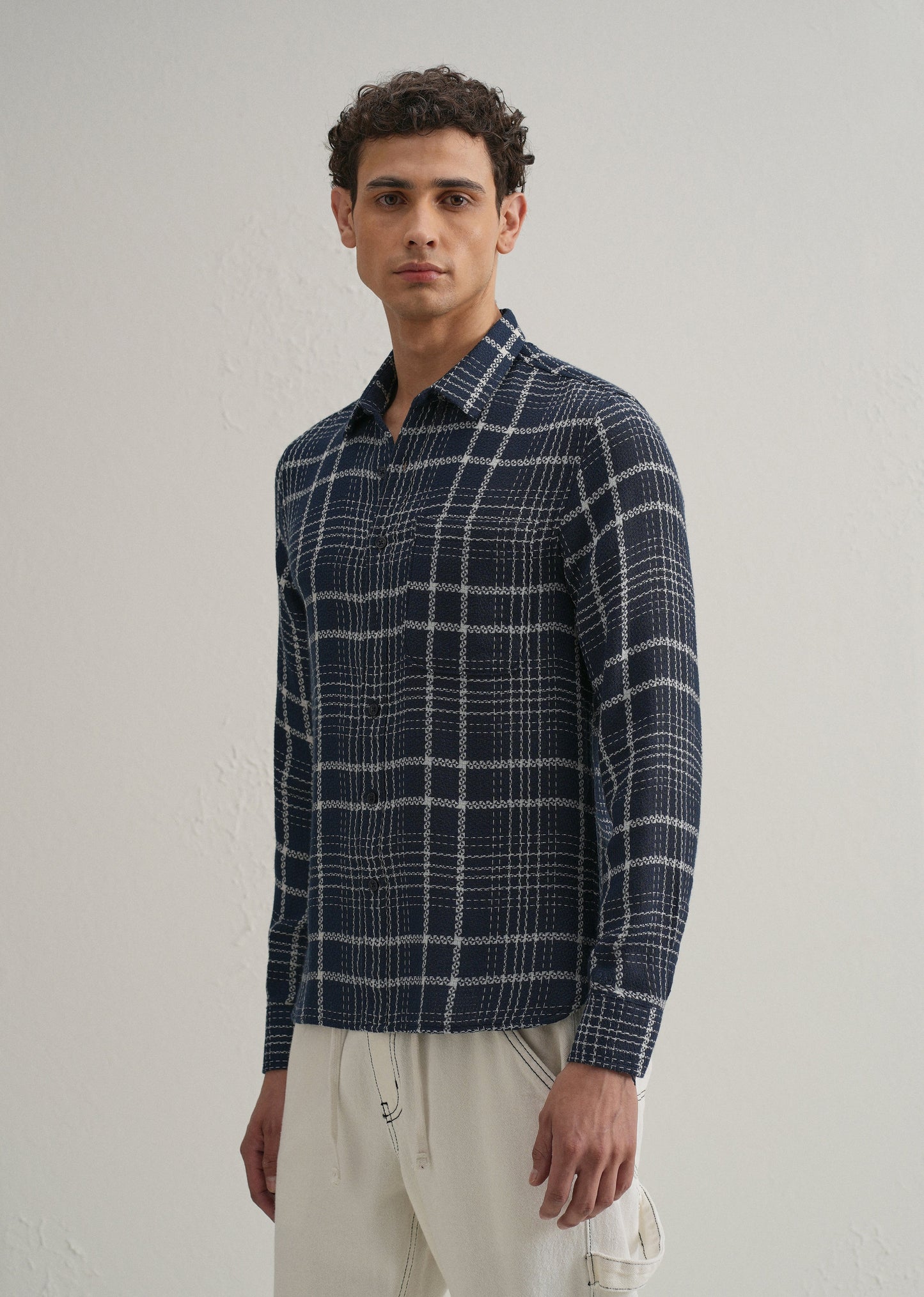 Blue Dobby Check Shirt