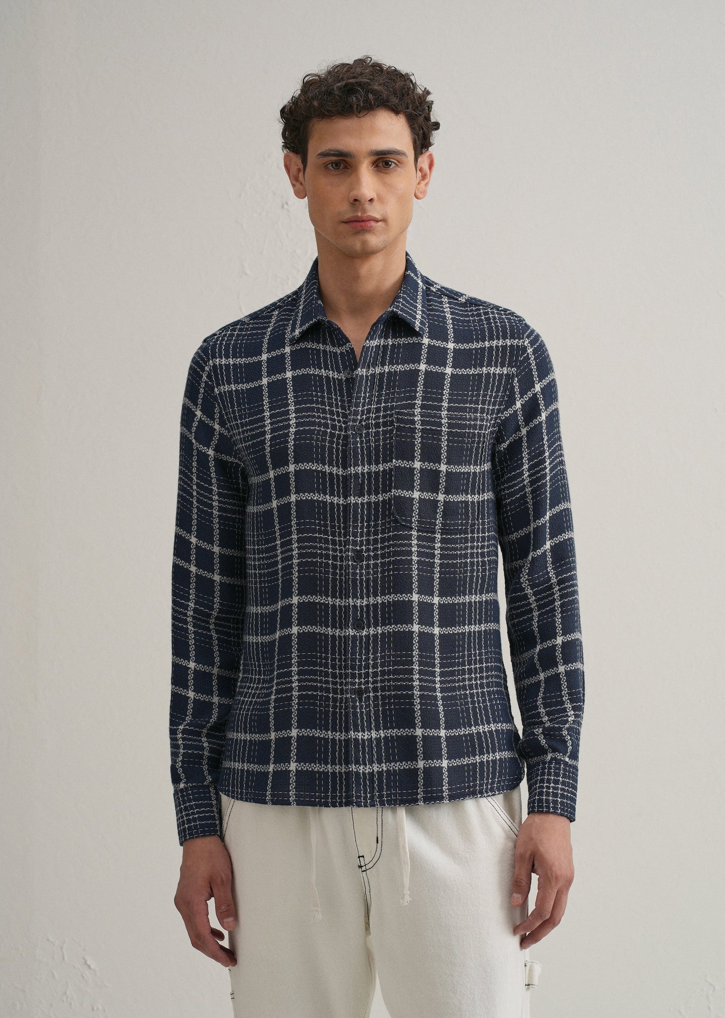 Blue Dobby Check Shirt