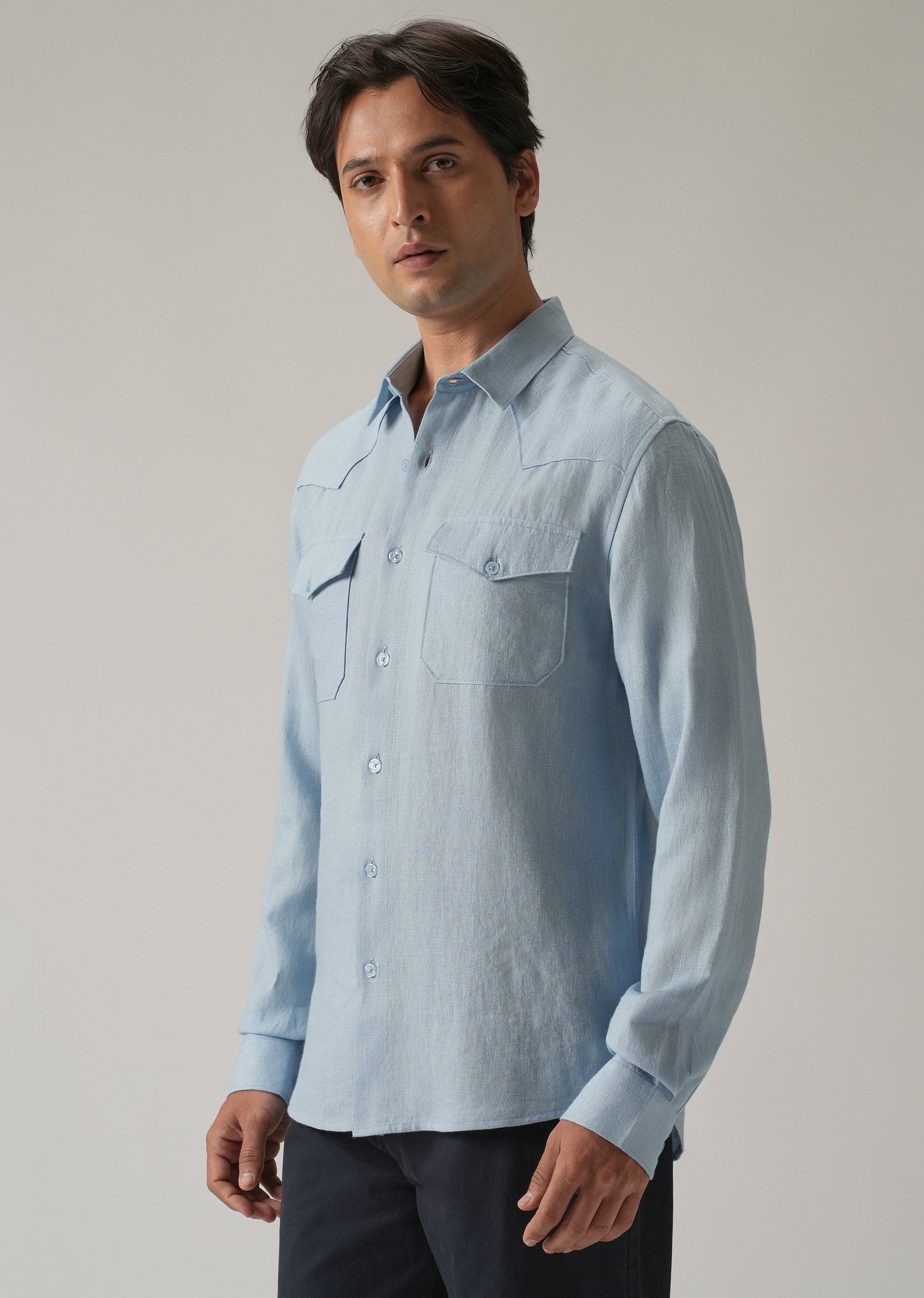 Blue Double Pocket 100% Pure Irish Linen Shirt