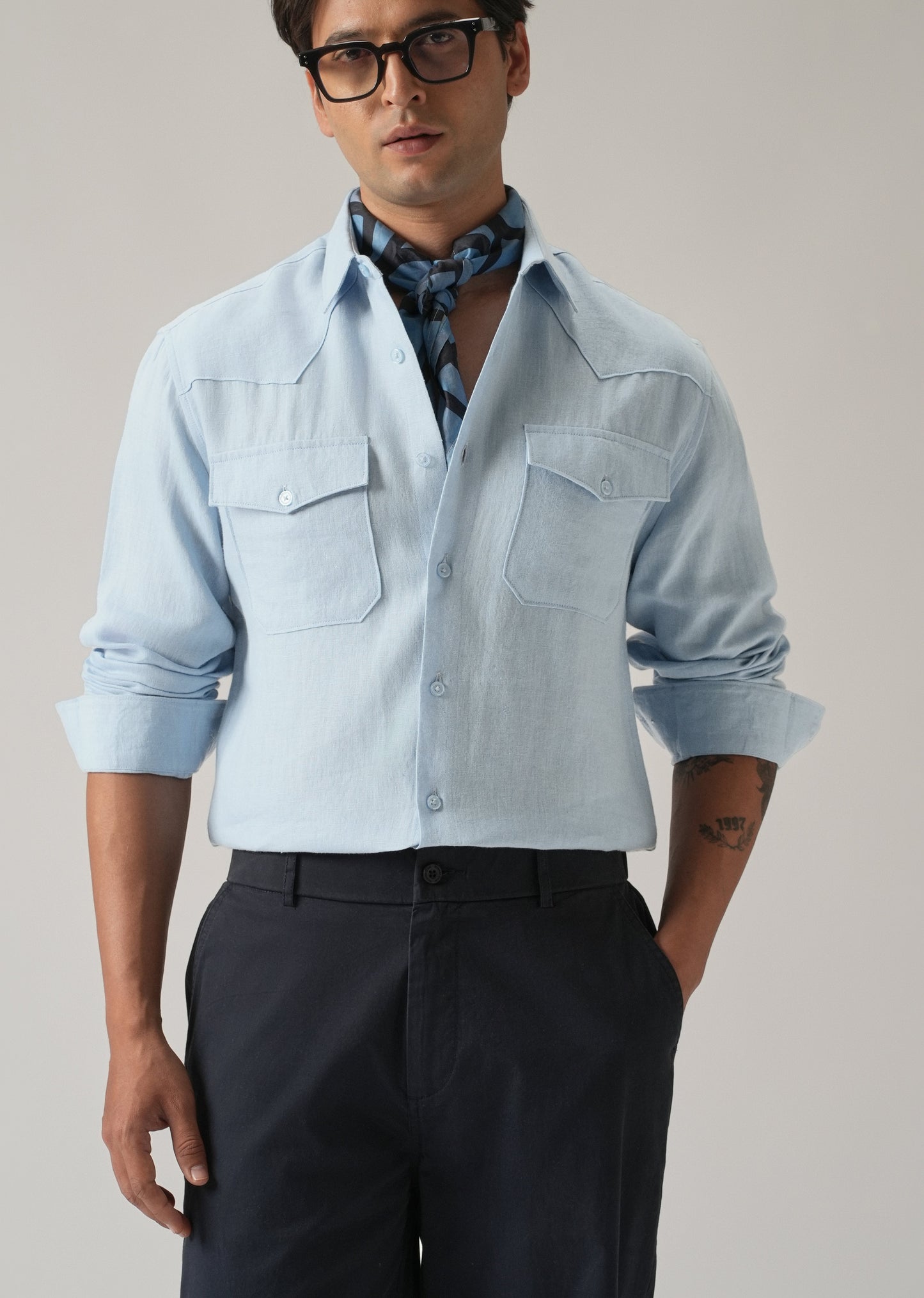 Blue Double Pocket 100% Pure Irish Linen Shirt