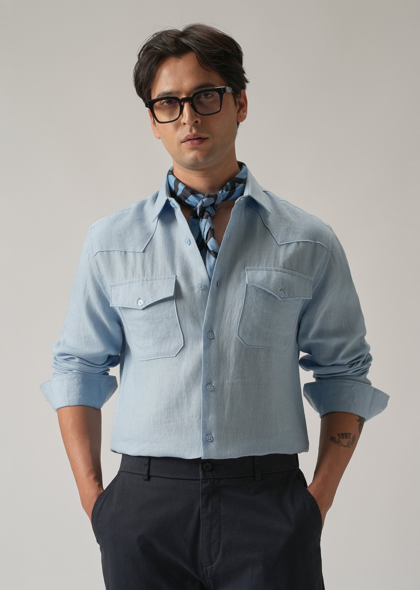 Blue Double Pocket 100% Pure Irish Linen Shirt