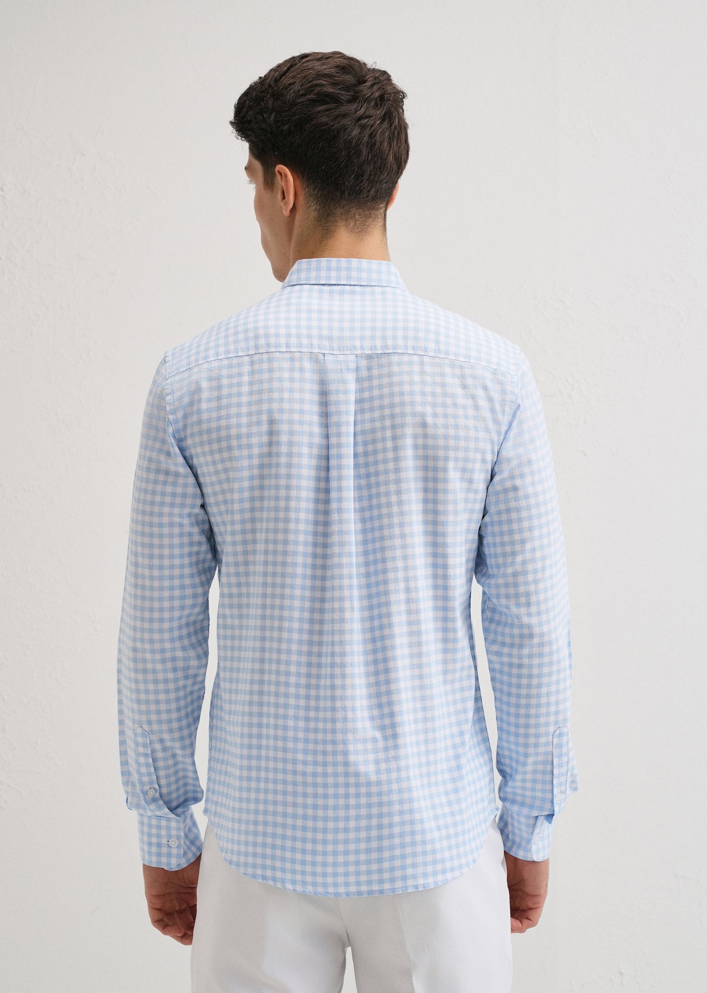 Blue Gingham Check Cotton Oxford Shirt
