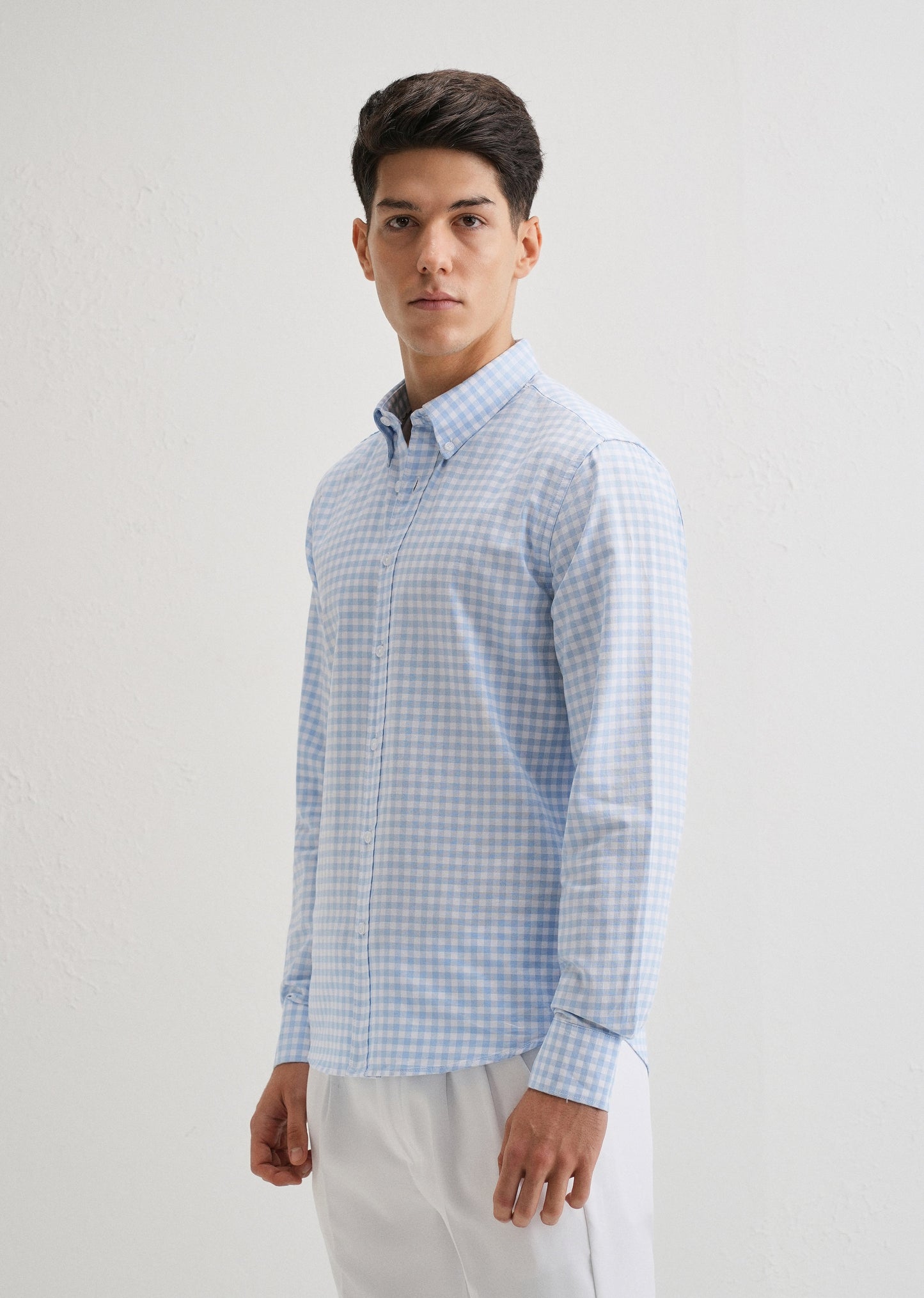 Blue Gingham Check Cotton Oxford Shirt