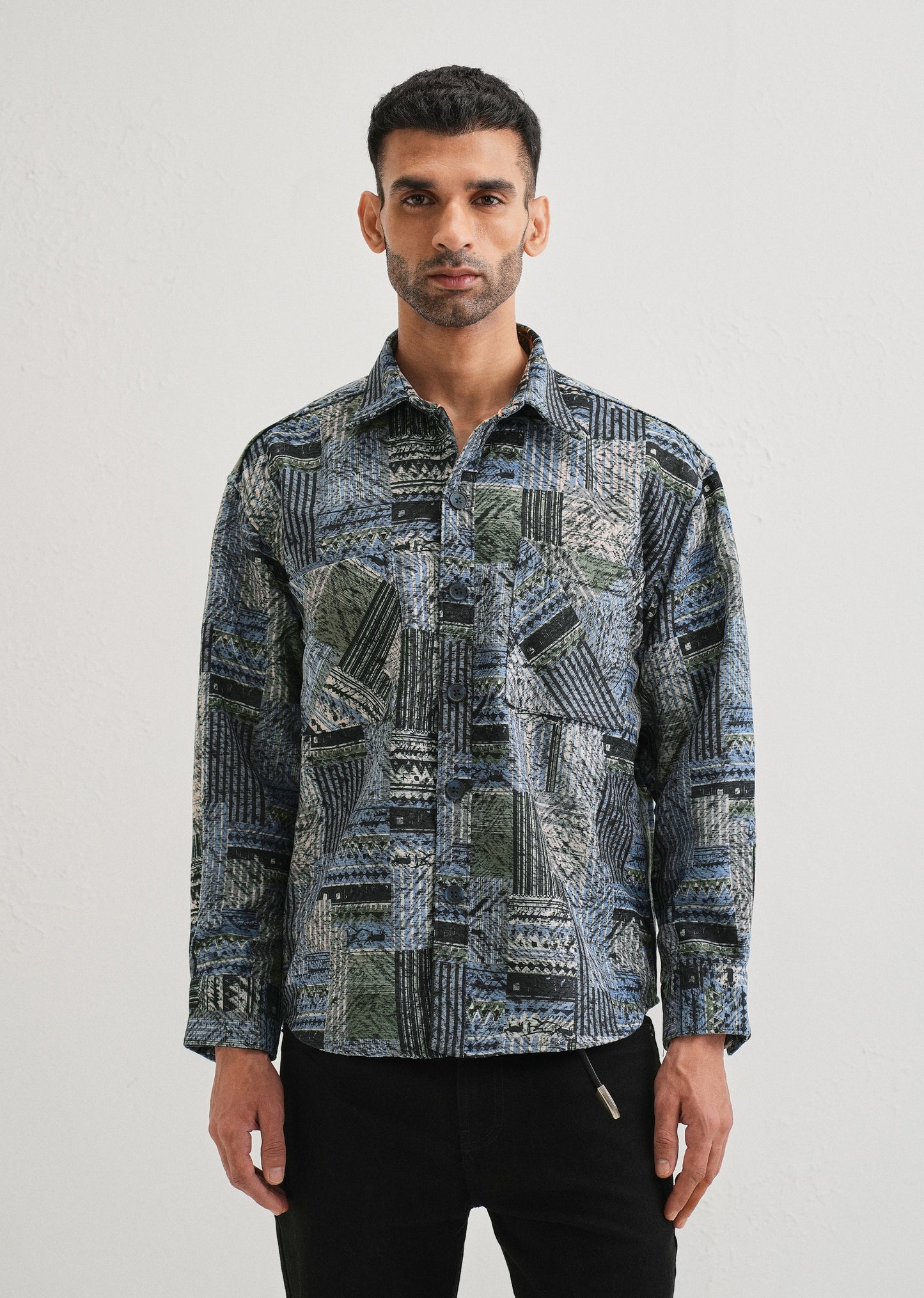 Blue Line Abstract Regular Fit Shacket