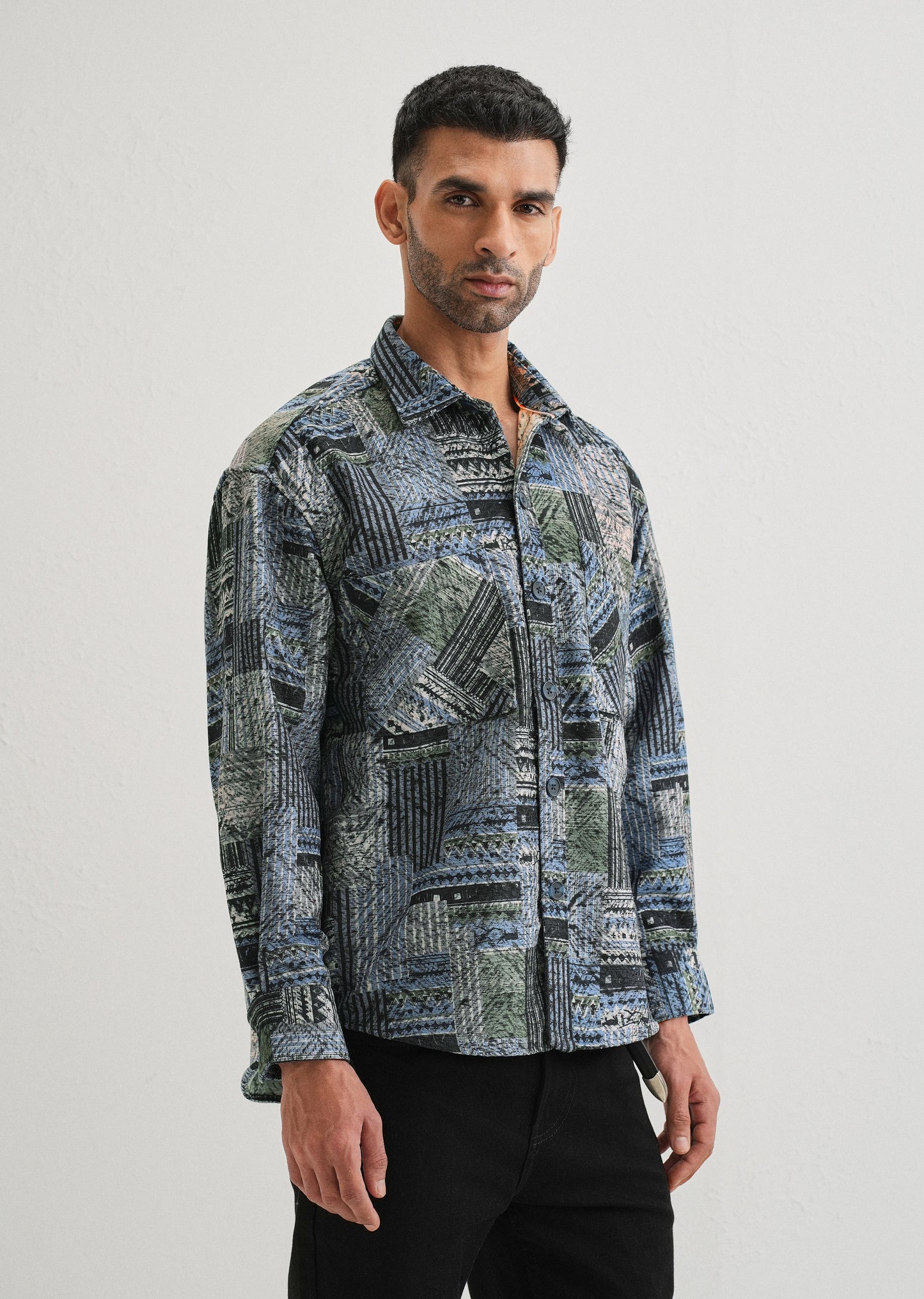 Blue Line Abstract Regular Fit Shacket