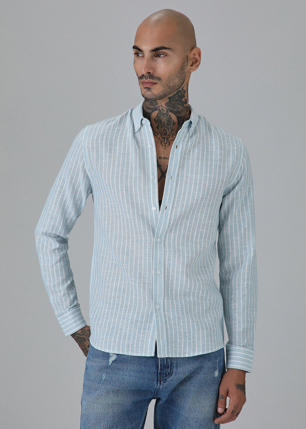 Blue Linen Stripe Shirt