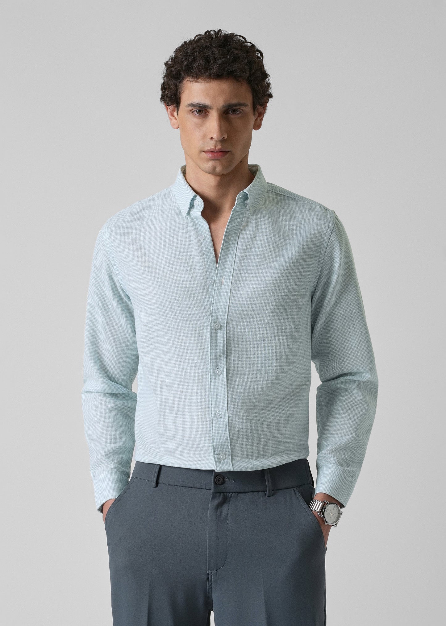 Blue Micro Checks Blended Cotton Shirt