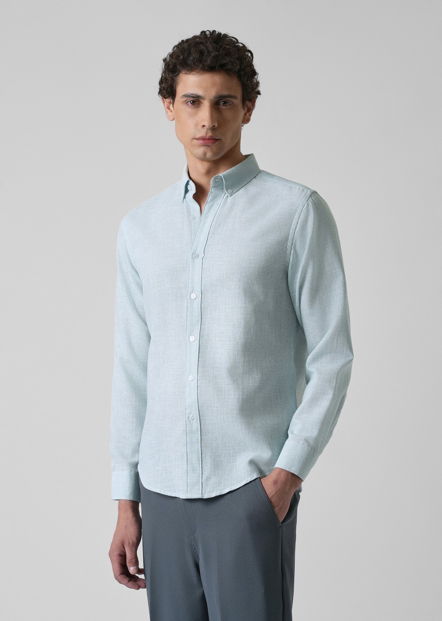 Blue Micro Checks Blended Cotton Shirt