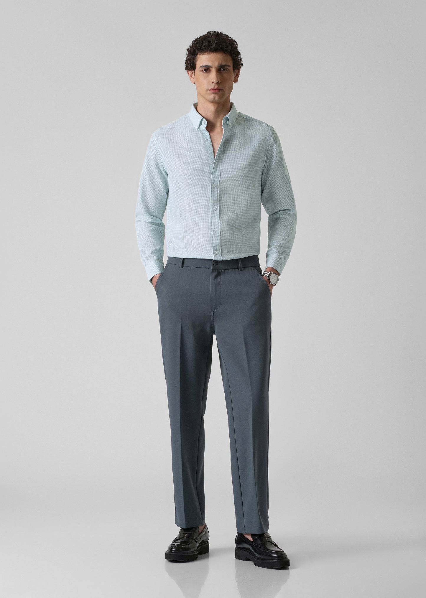 Blue Micro Checks Blended Cotton Shirt