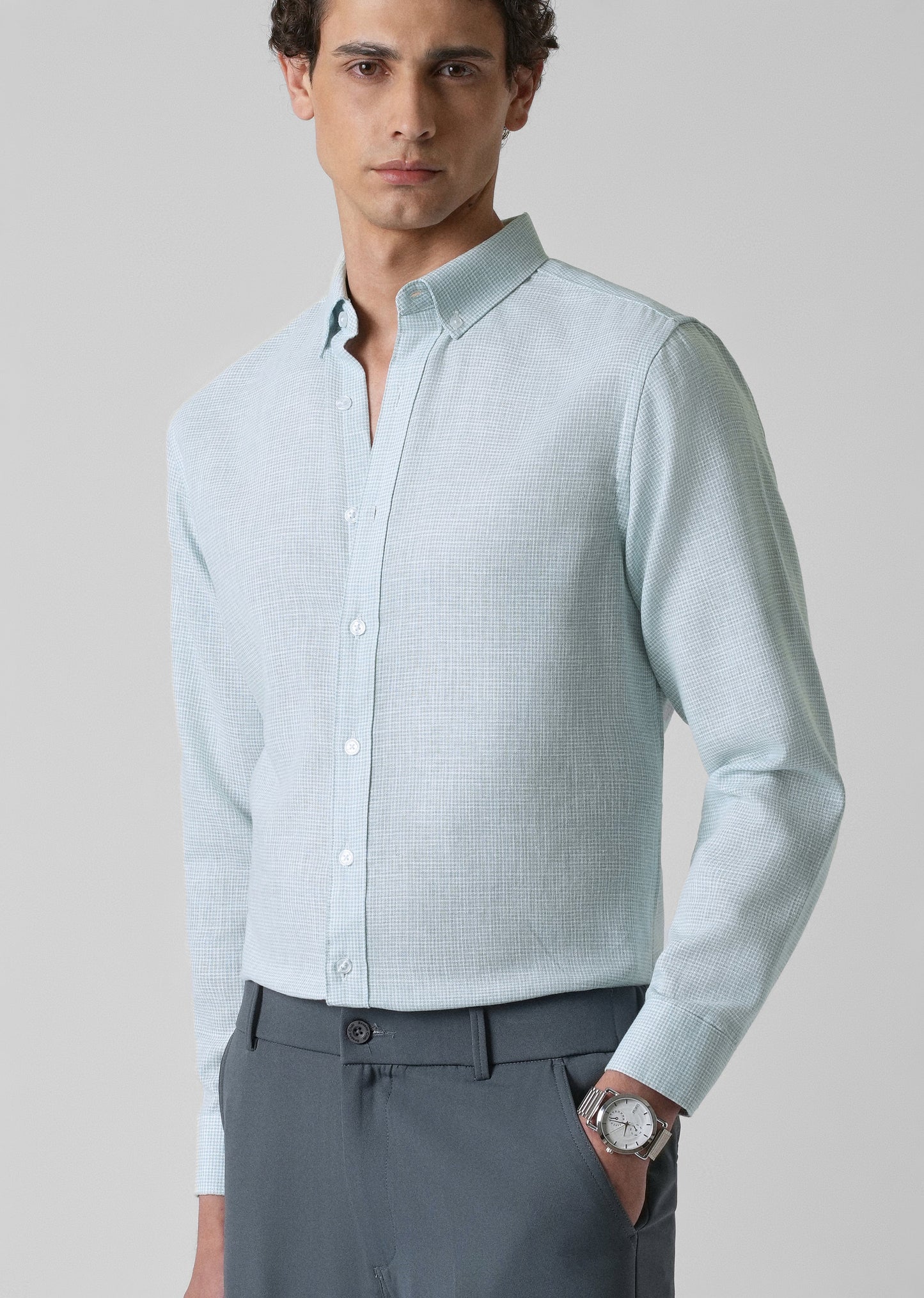 Blue Micro Checks Blended Cotton Shirt