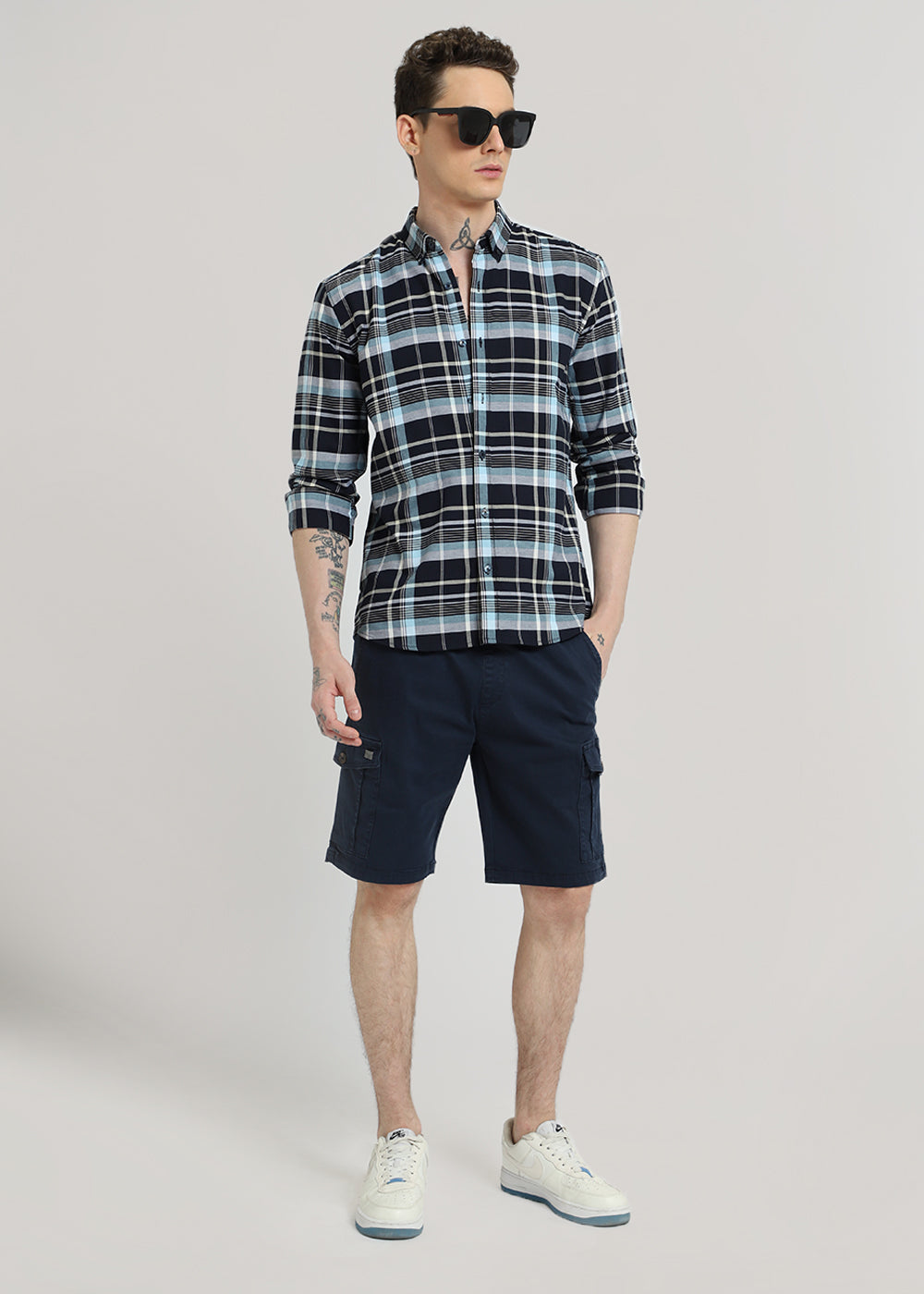 Blue Plaid Oxford Cotton Check Shirt