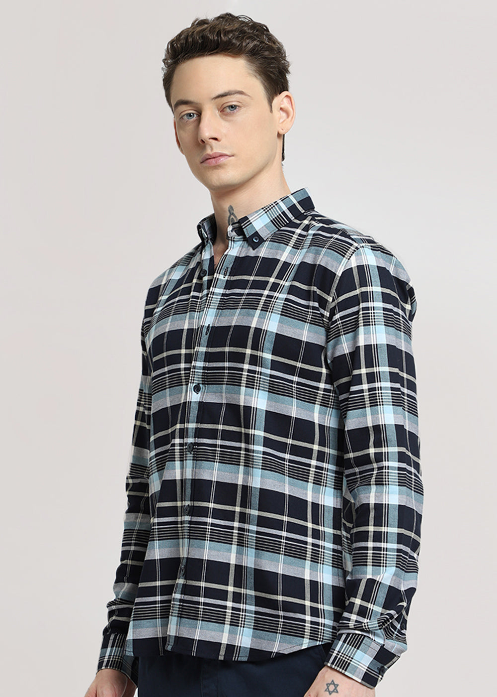 Blue Plaid Oxford Cotton Check Shirt