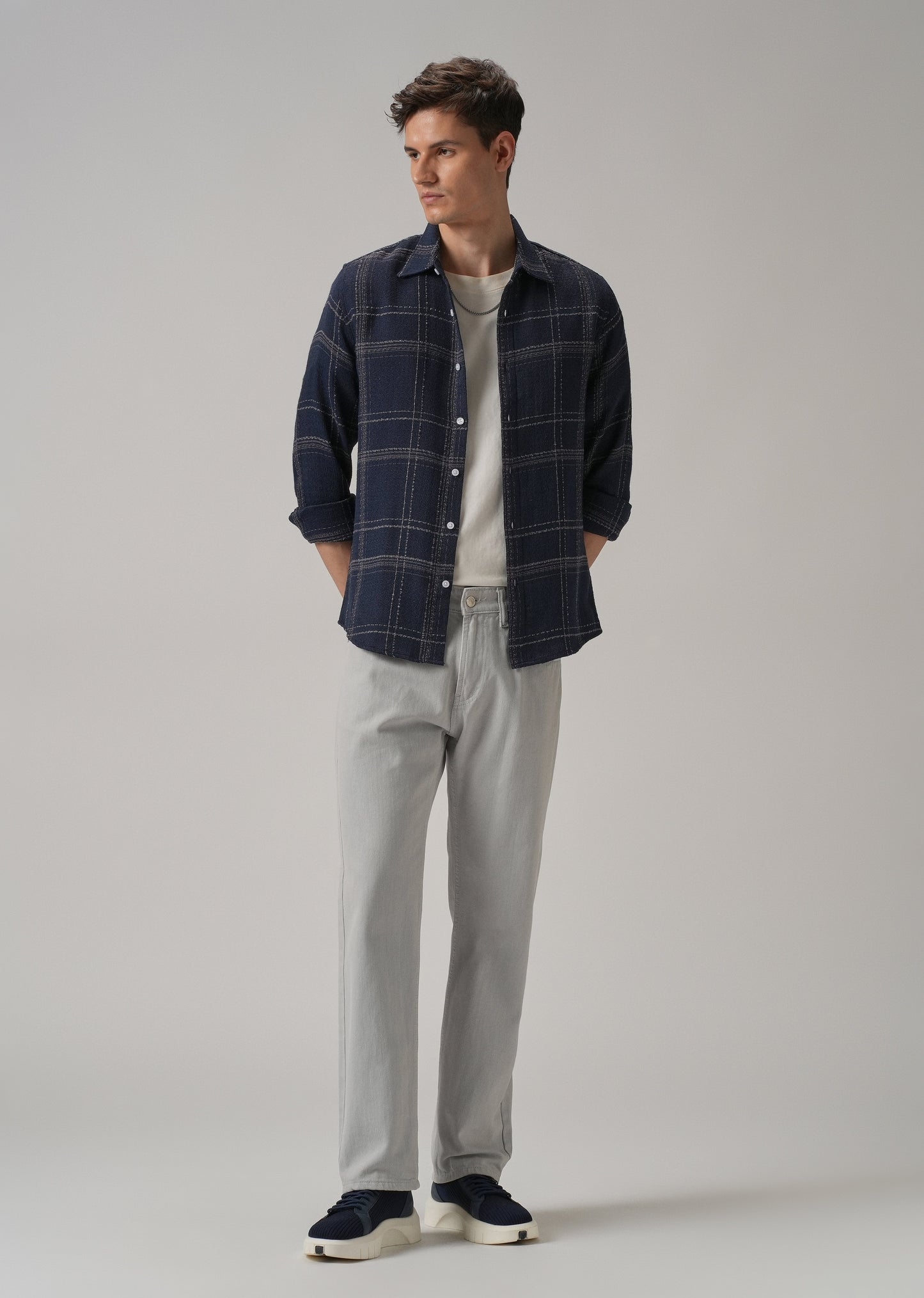Blue Plaid Textured Cotton Check Shirt
