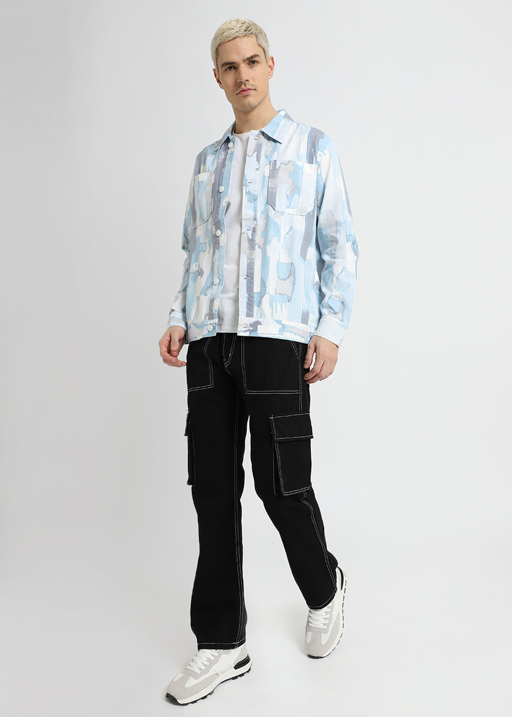 Pastel Blue Printed Summer Jacket