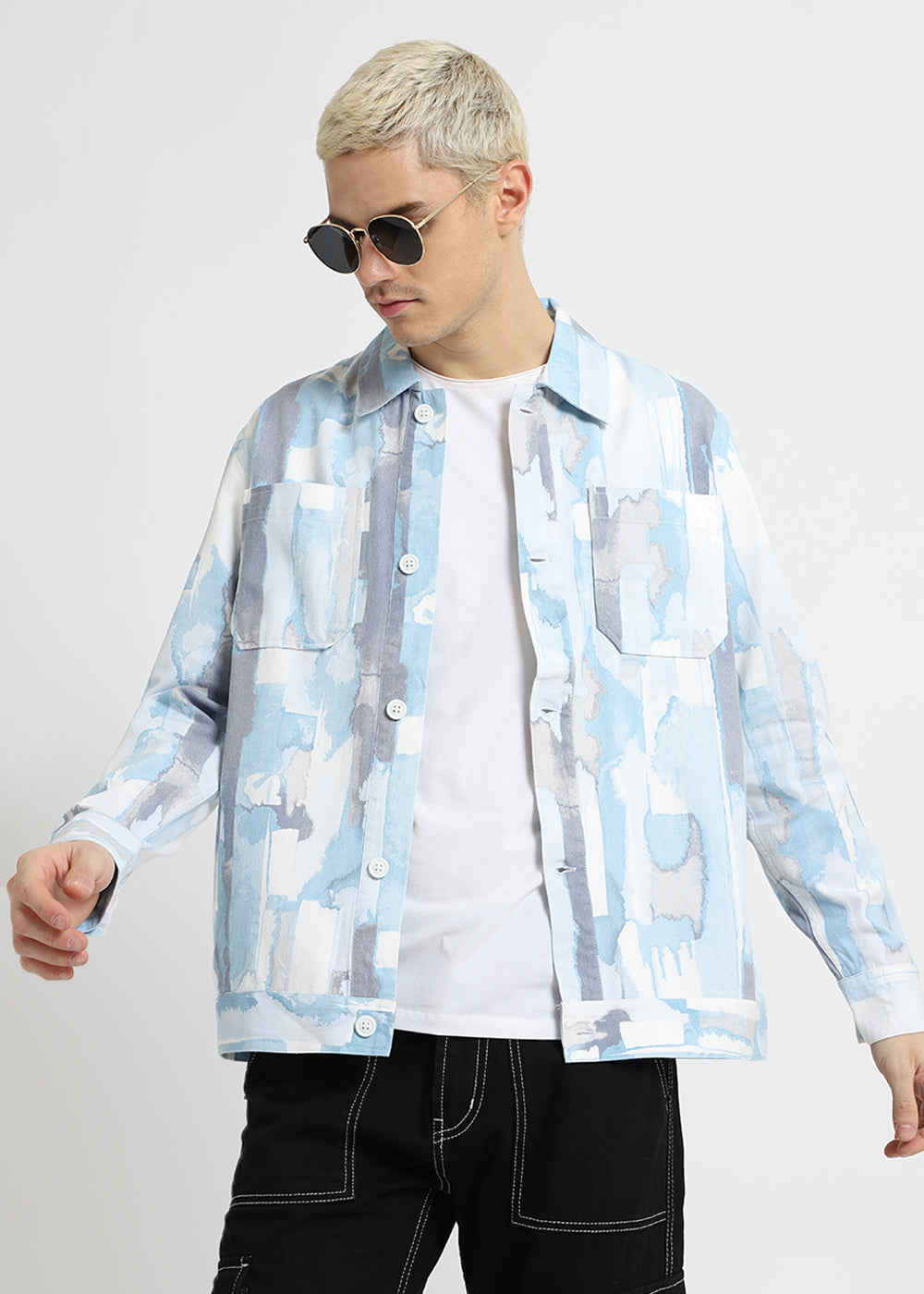 Pastel Blue Printed Summer Jacket