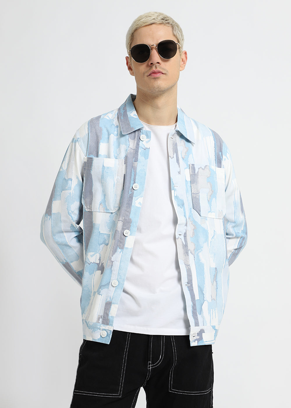 Pastel Blue Printed Summer Jacket