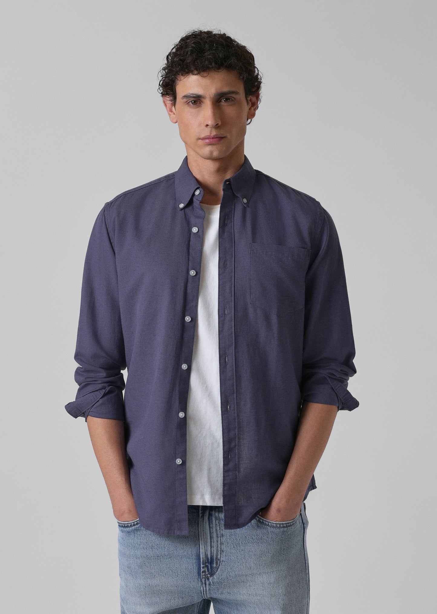 Blue Violet Cotton Linen Shirt