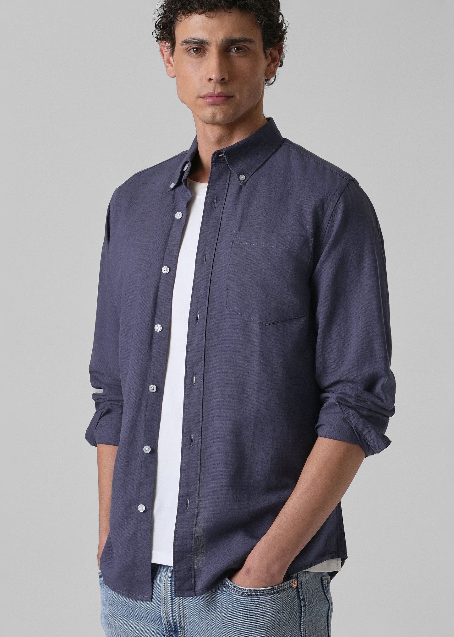 Blue Violet Cotton Linen Shirt