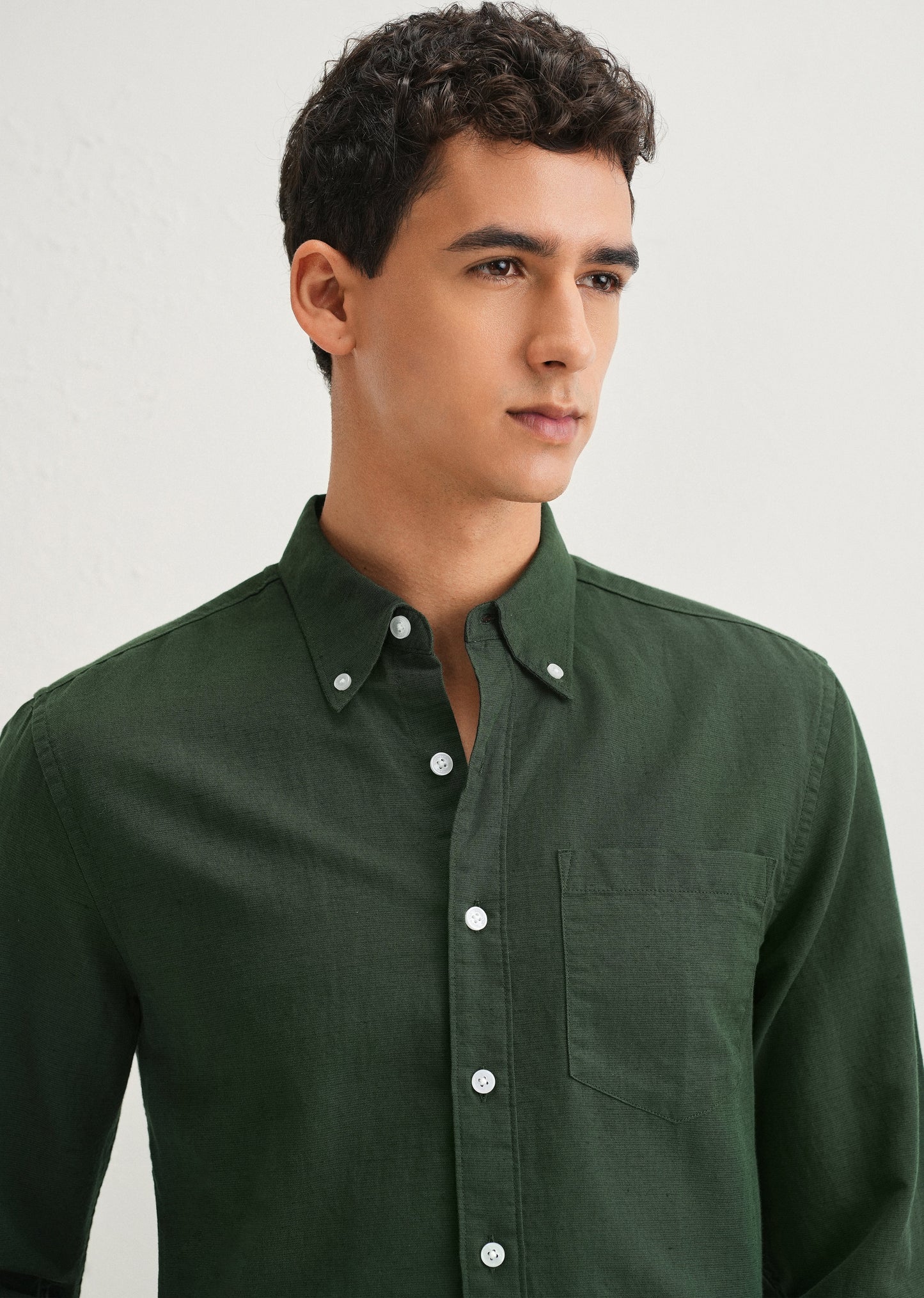 Bottle Green Cotton Linen Shirt