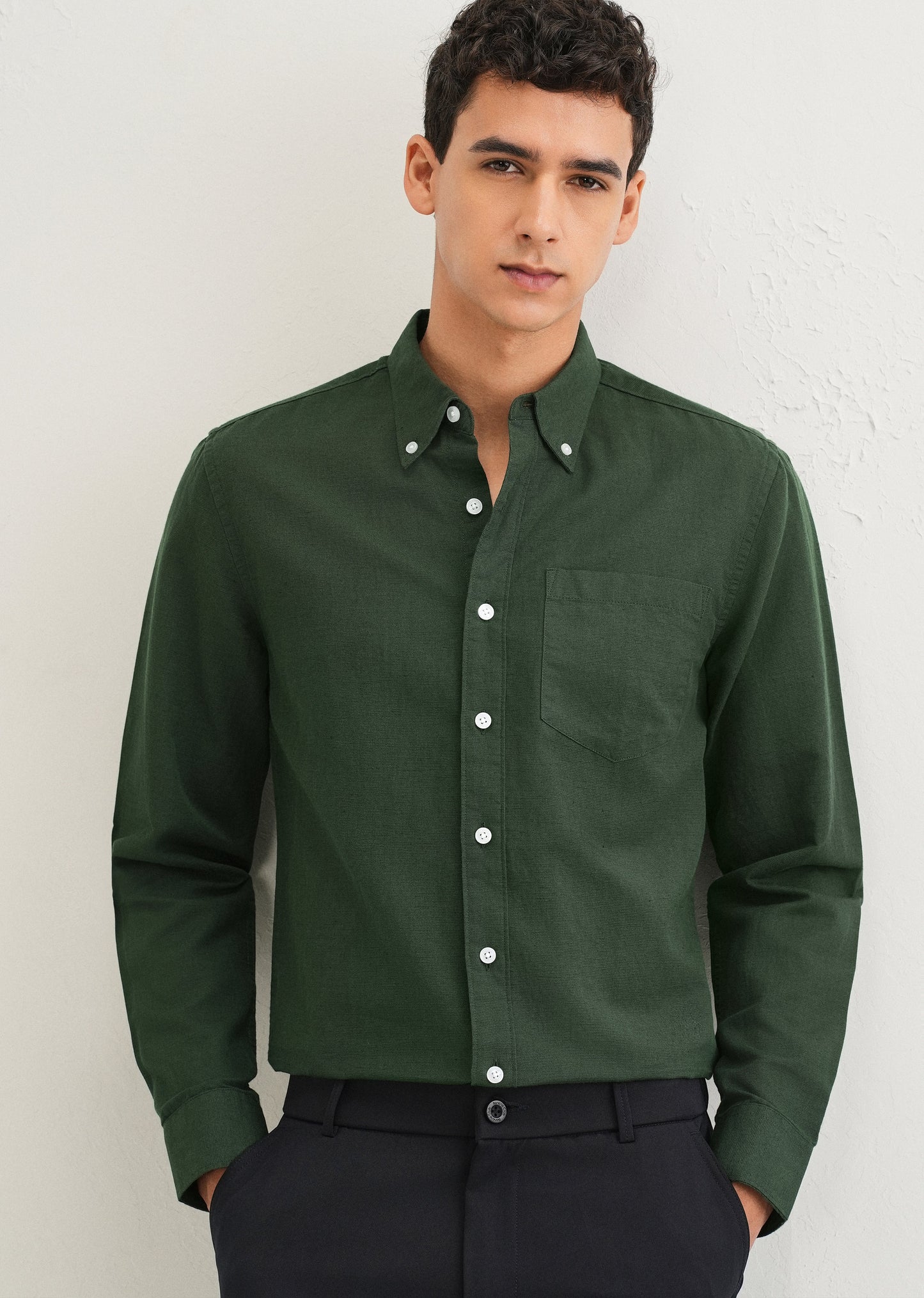 Bottle Green Cotton Linen Shirt