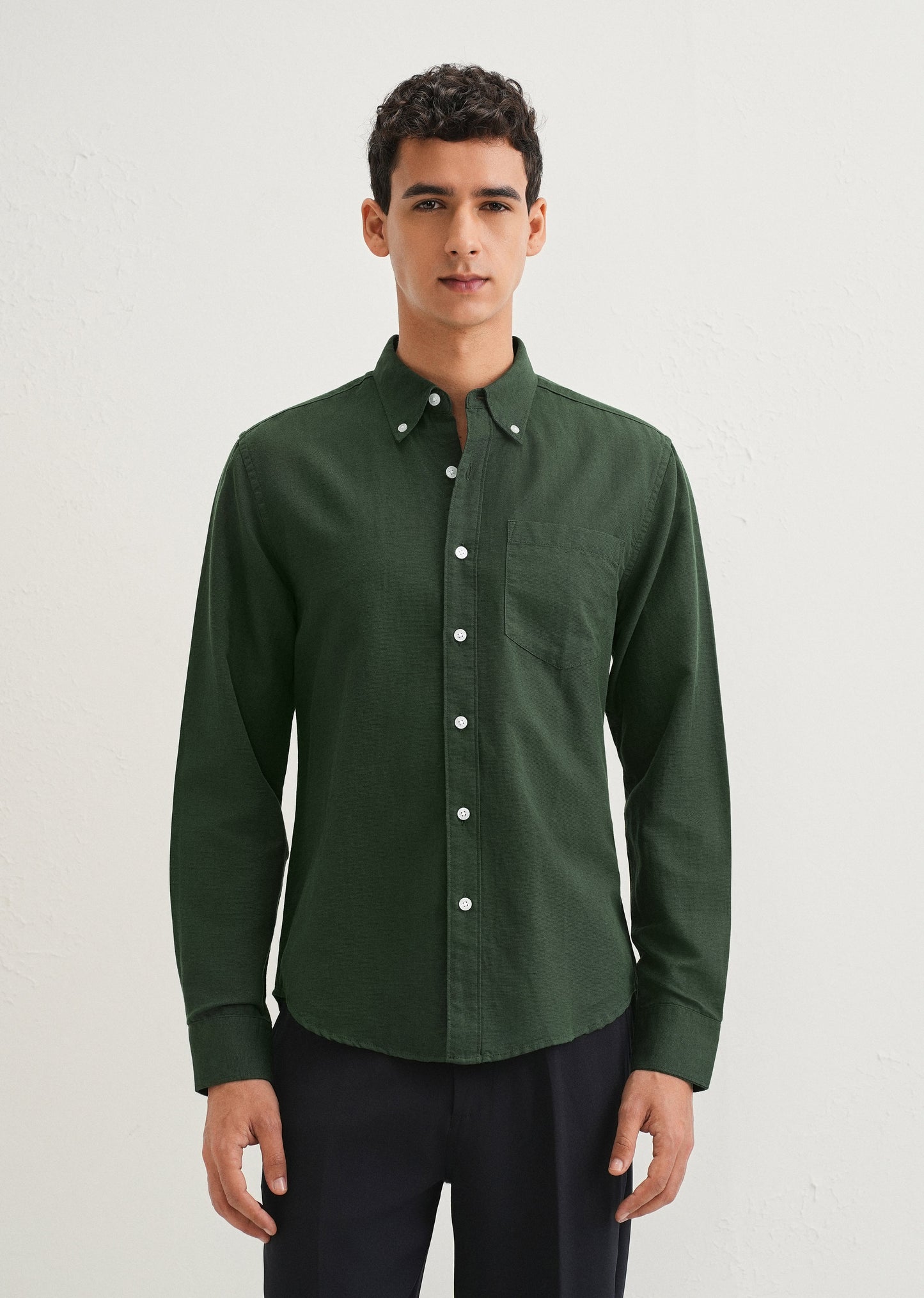 Bottle Green Cotton Linen Shirt