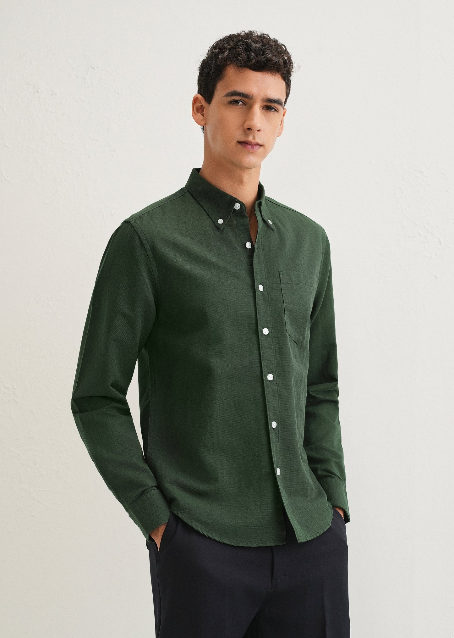 Bottle Green Cotton Linen Shirt
