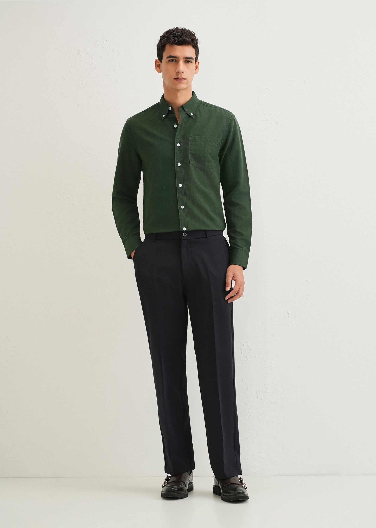 Bottle Green Cotton Linen Shirt