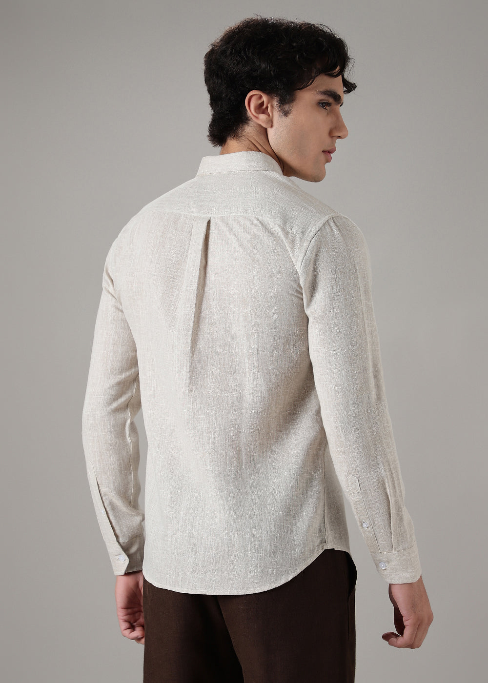 Brown Beige Blended Linen Shirt