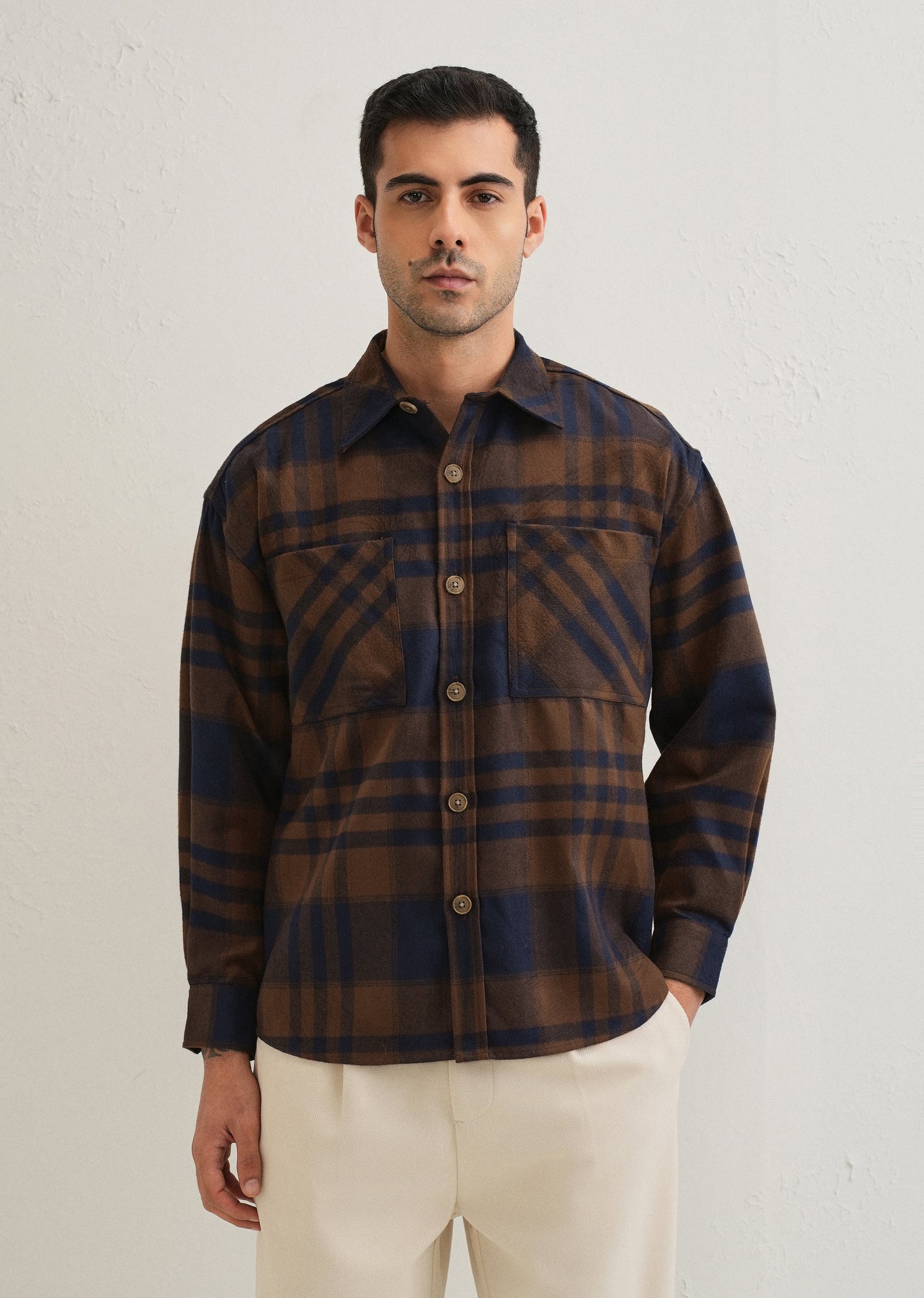 Brown Checked Relaxed Fit Shacket
