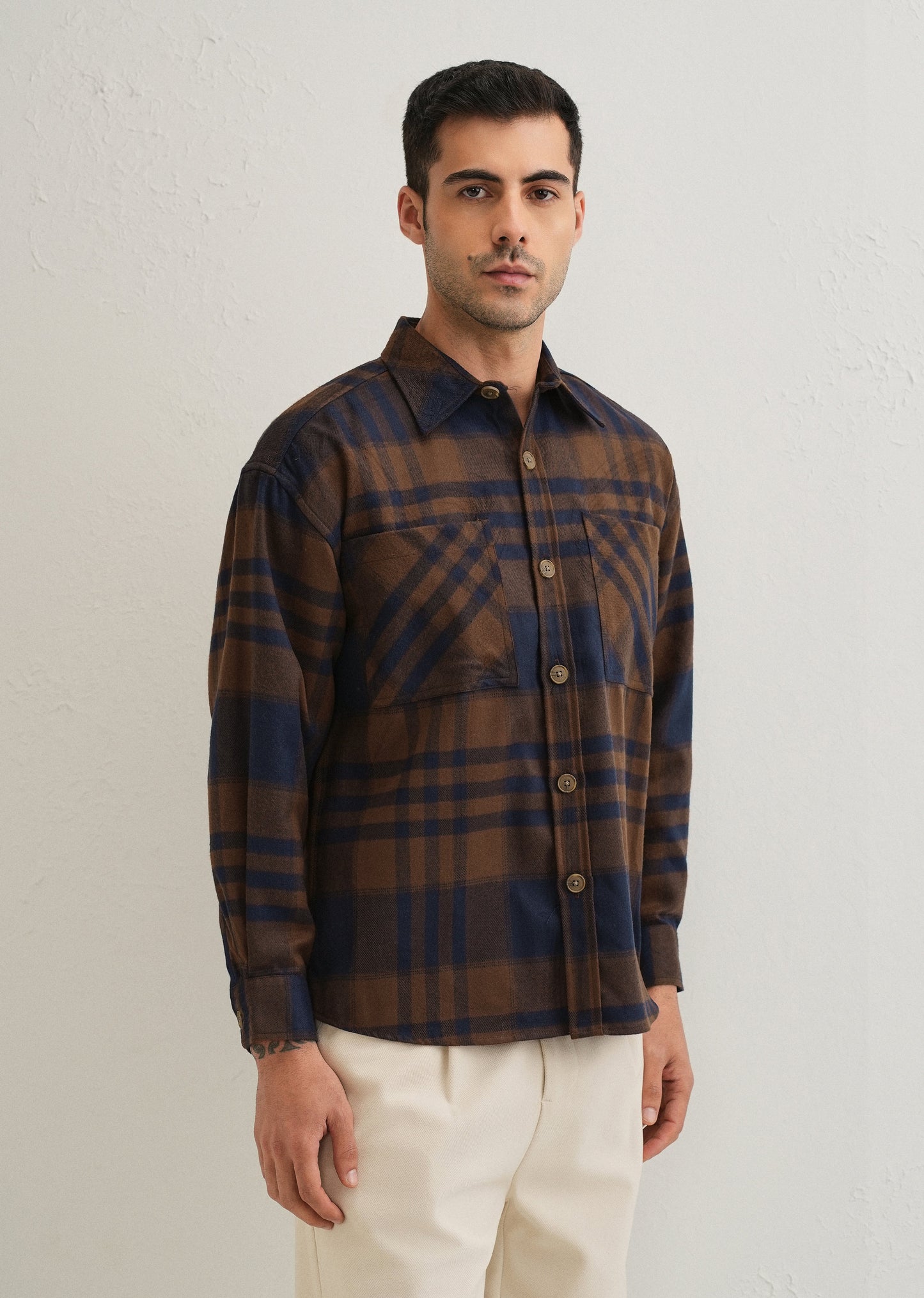 Brown Checked Relaxed Fit Shacket