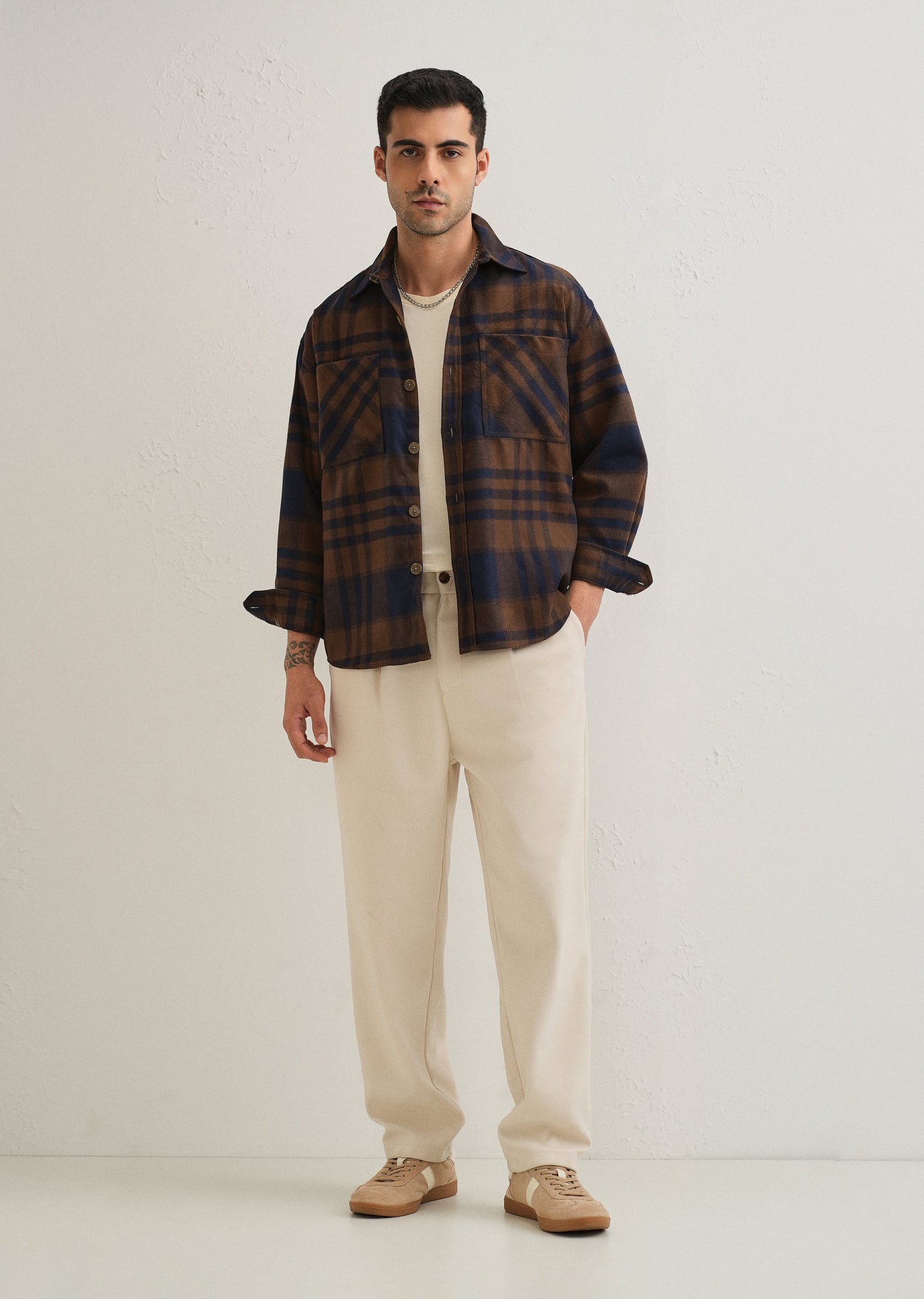 Brown Checked Relaxed Fit Shacket