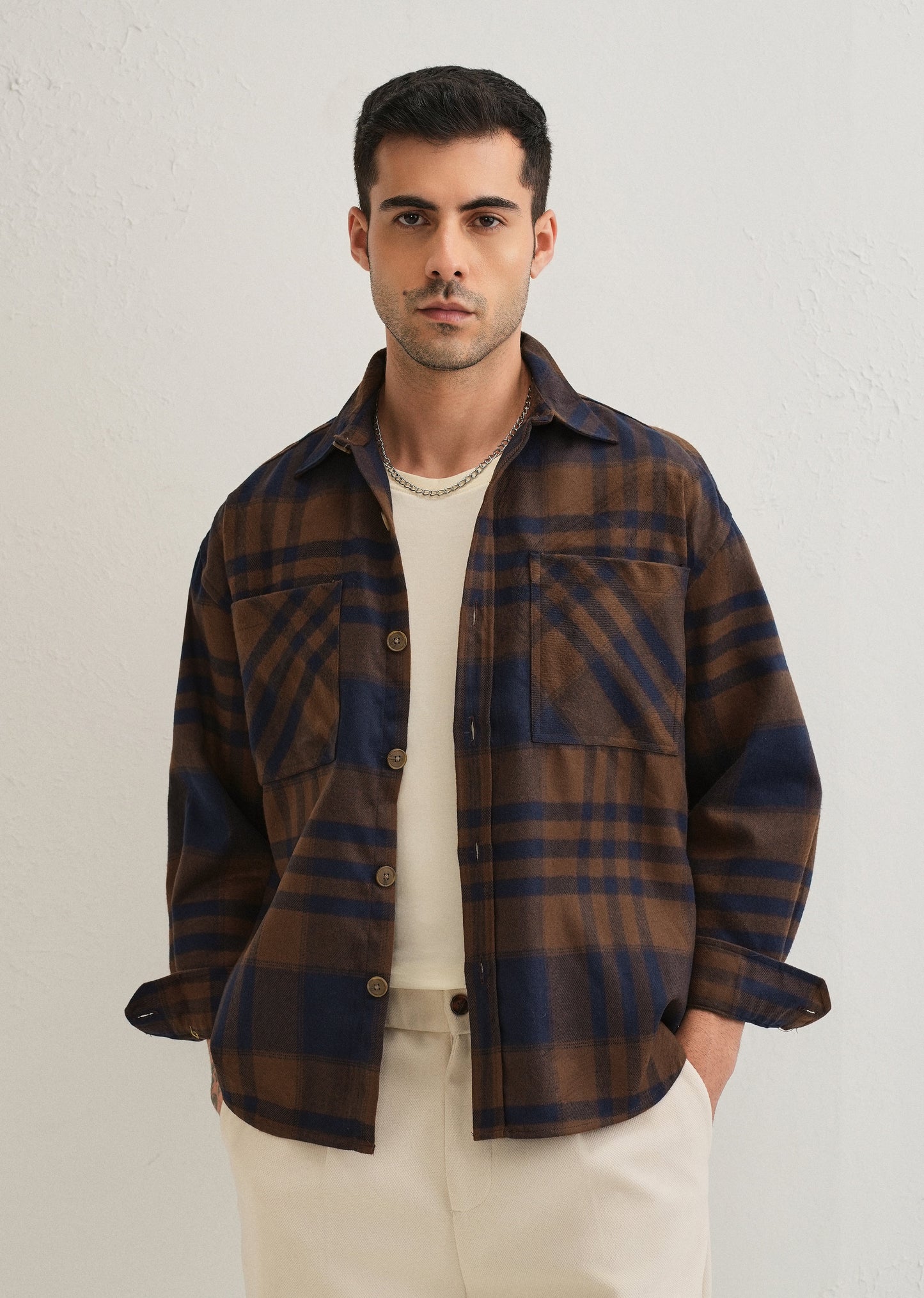 Brown Checked Relaxed Fit Shacket