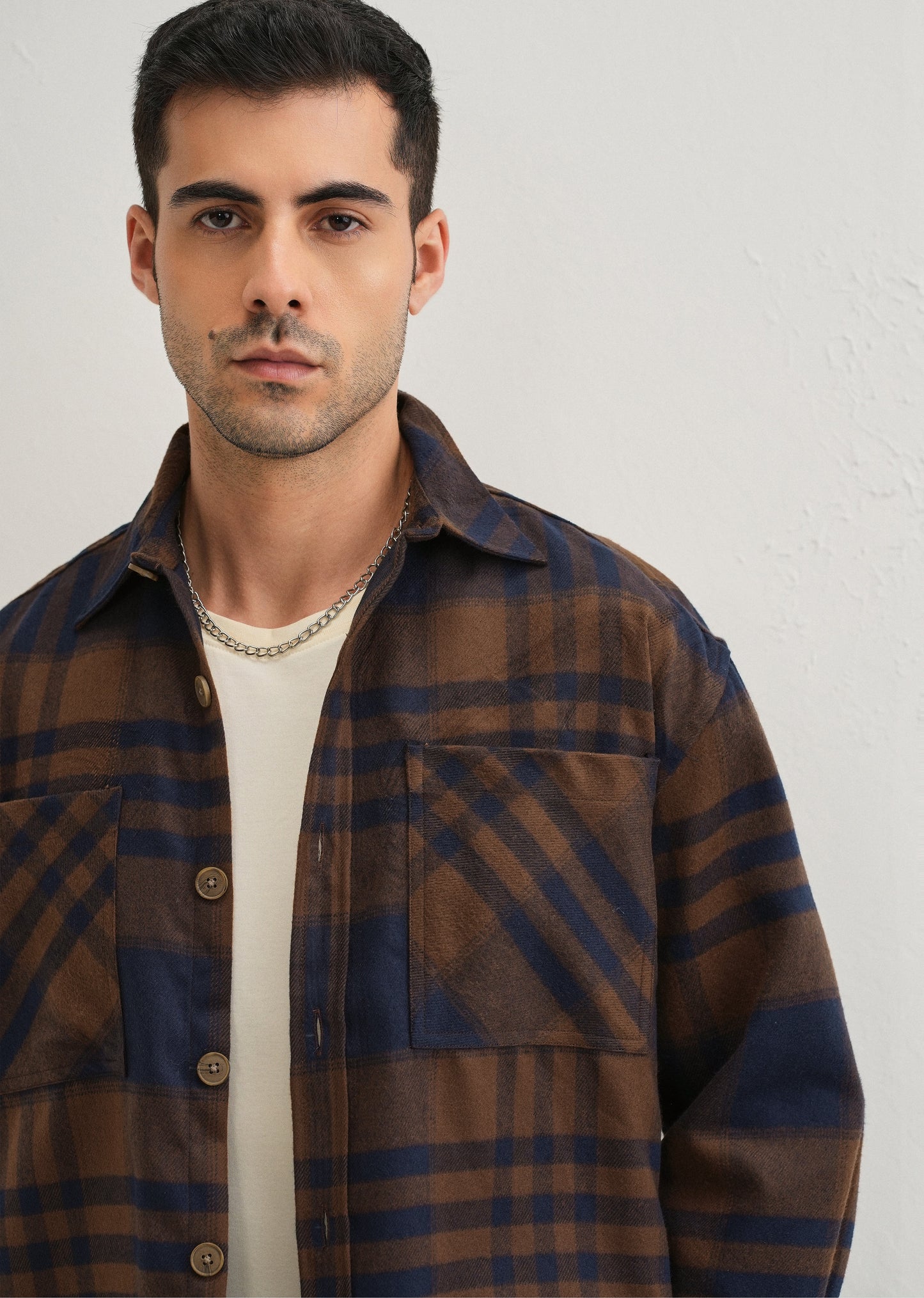 Brown Checked Relaxed Fit Shacket