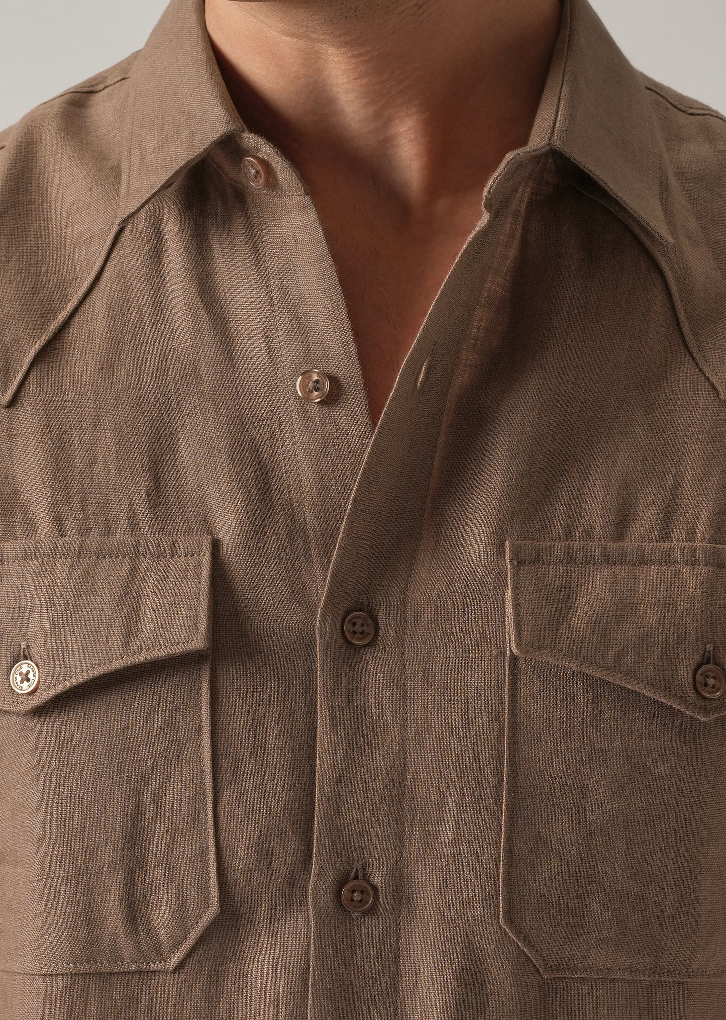 Brown Double Pocket 100% Pure Irish Linen Shirt