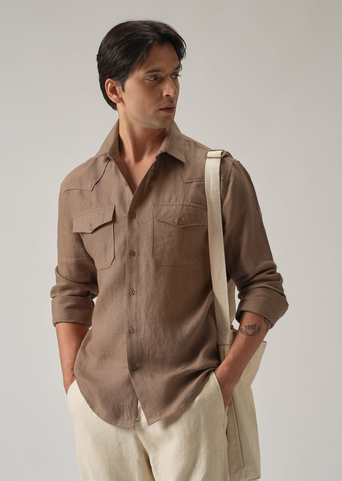 Brown Double Pocket 100% Pure Irish Linen Shirt