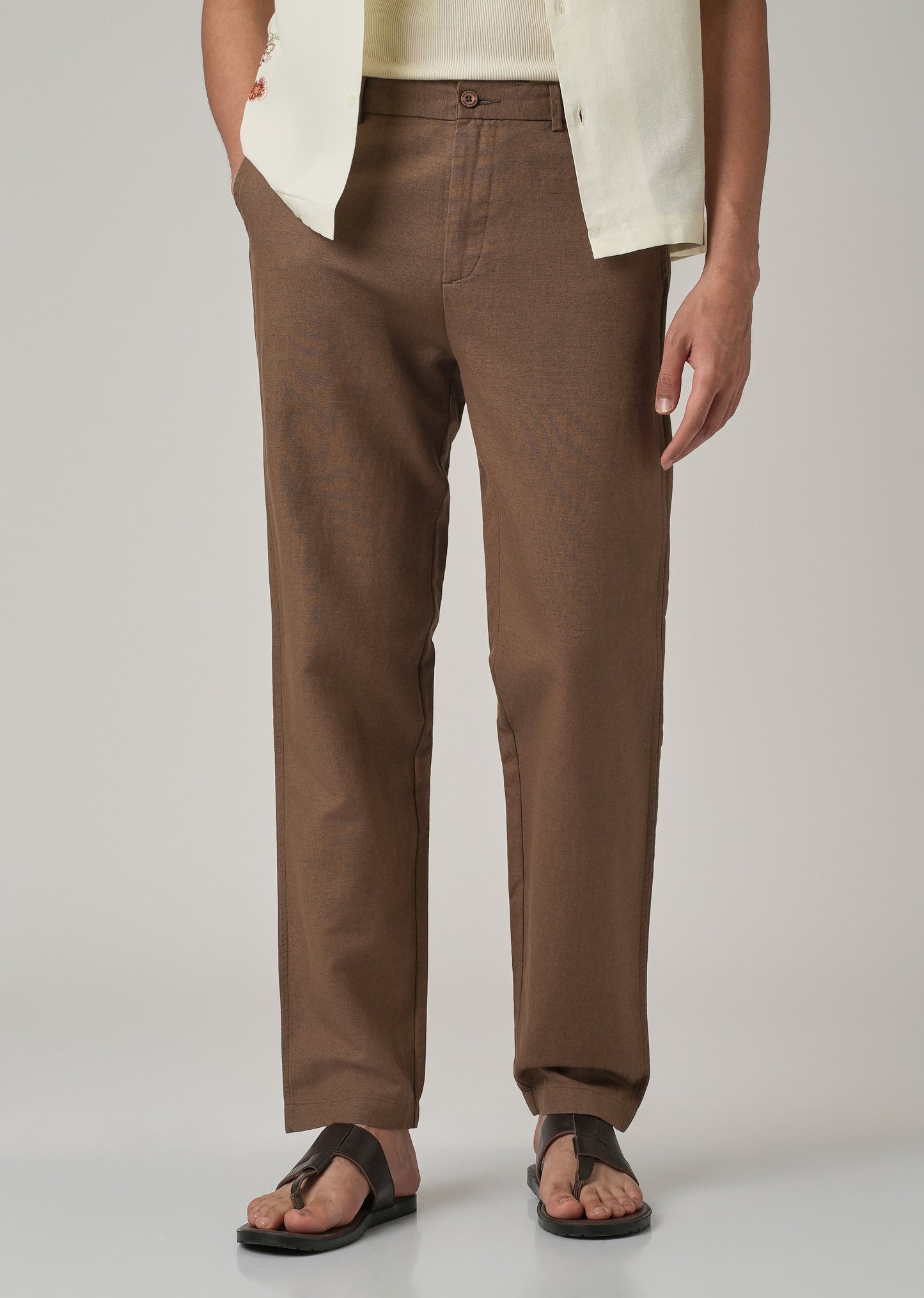 Brown Linen Relaxed Fit Trouser