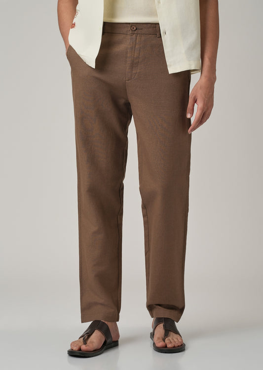 Brown Linen Relaxed Fit Trouser