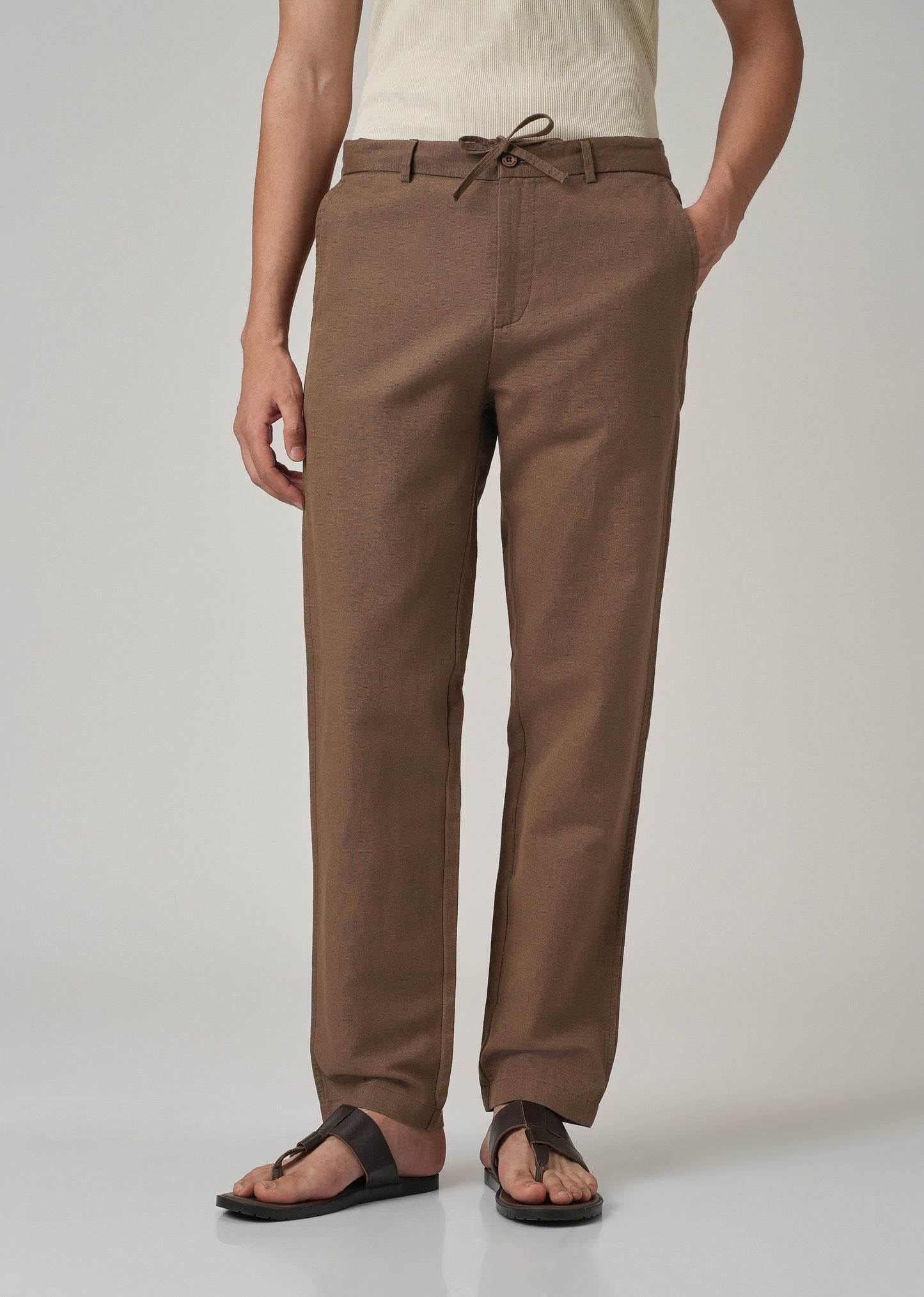 Brown Linen Relaxed Fit Trouser