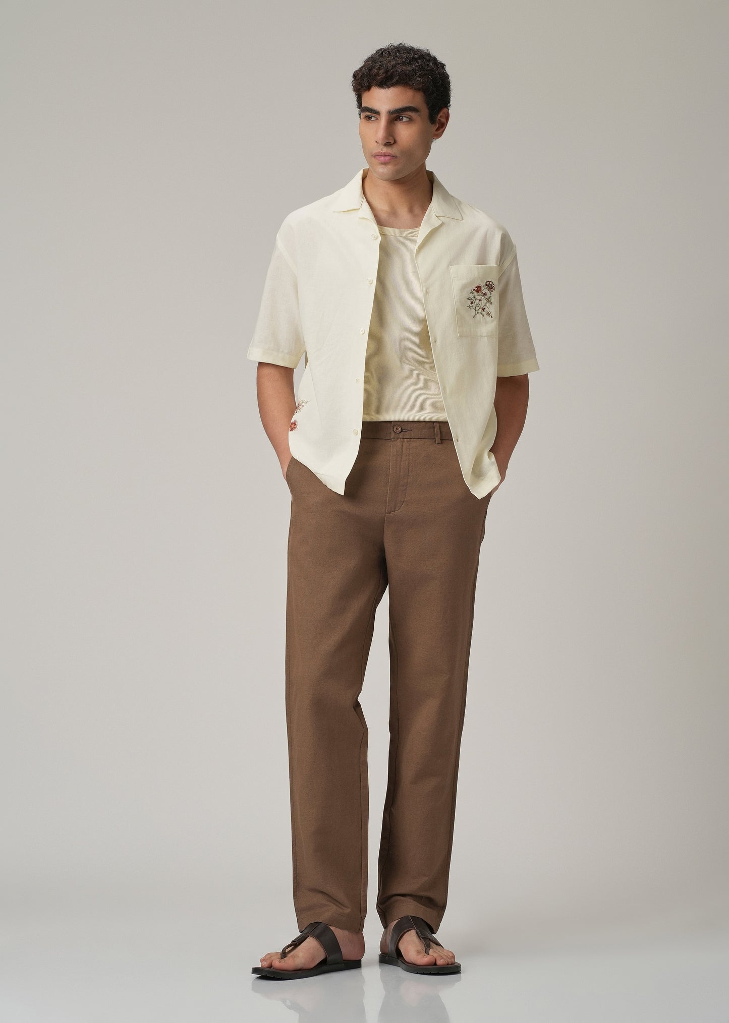 Brown Linen Relaxed Fit Trouser