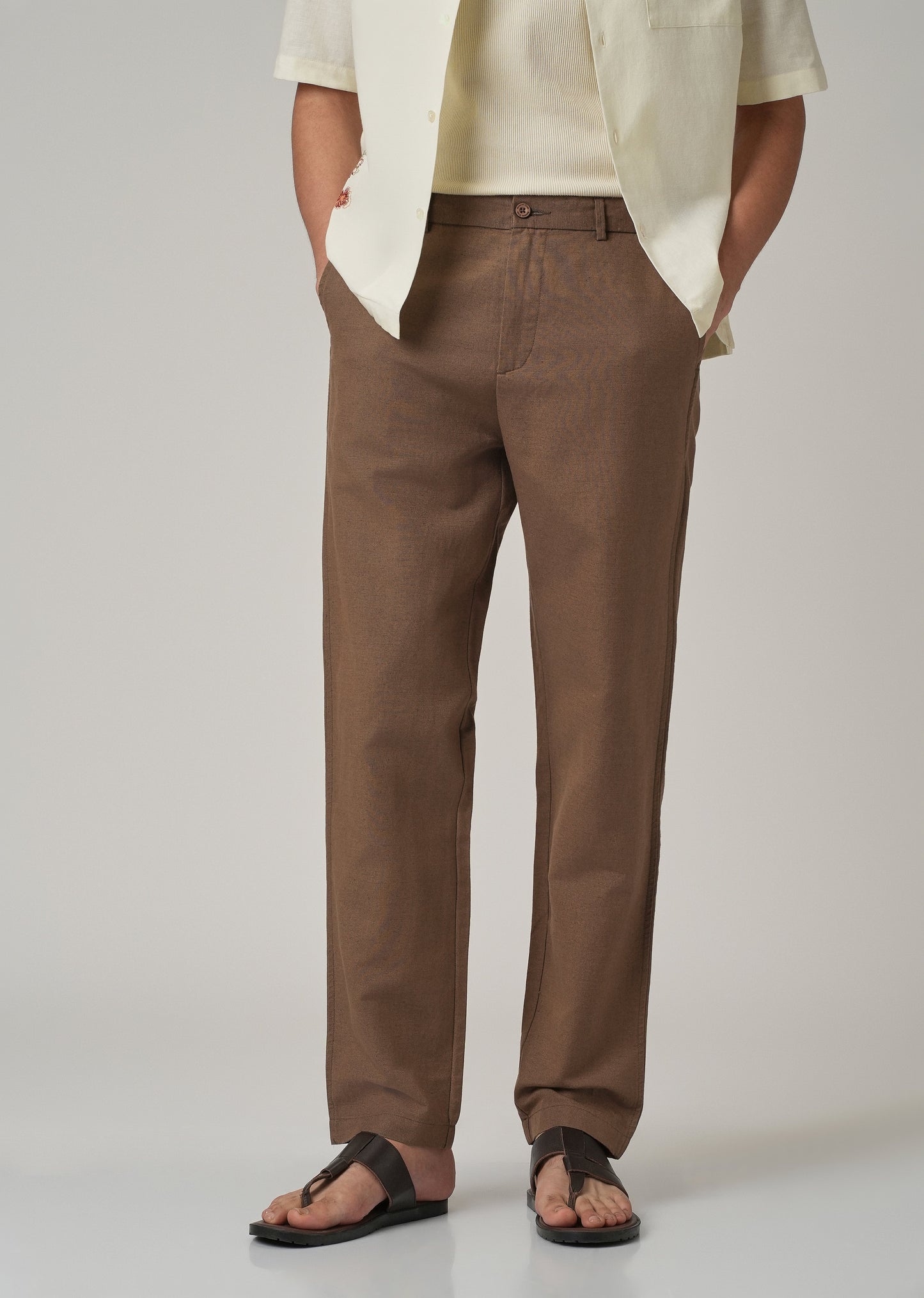 Brown Linen Relaxed Fit Trouser