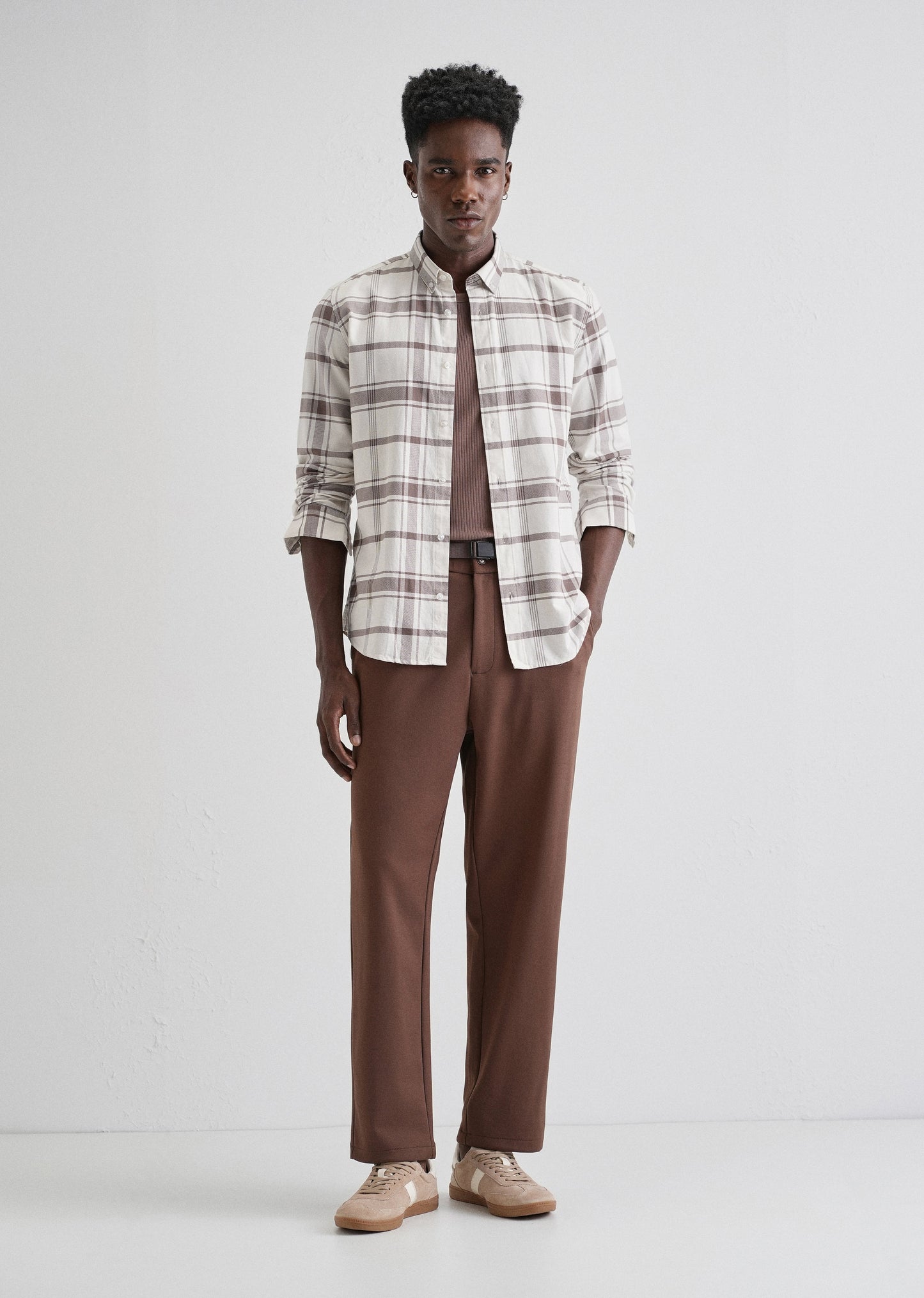 Brown Oxford Cotton Check Shirt