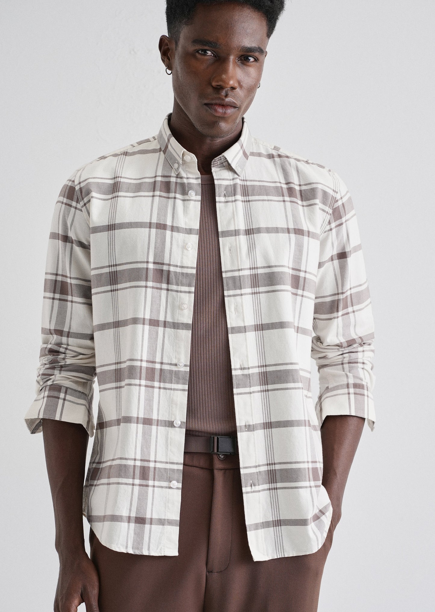 Brown Oxford Cotton Check Shirt
