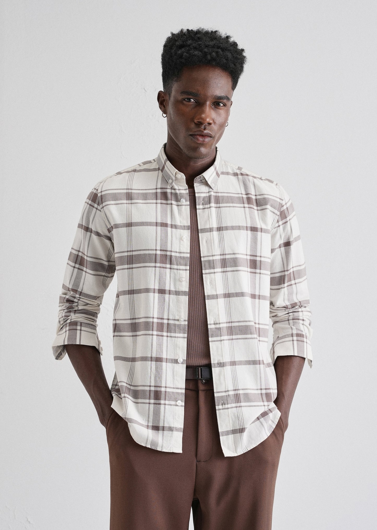 Brown Oxford Cotton Check Shirt