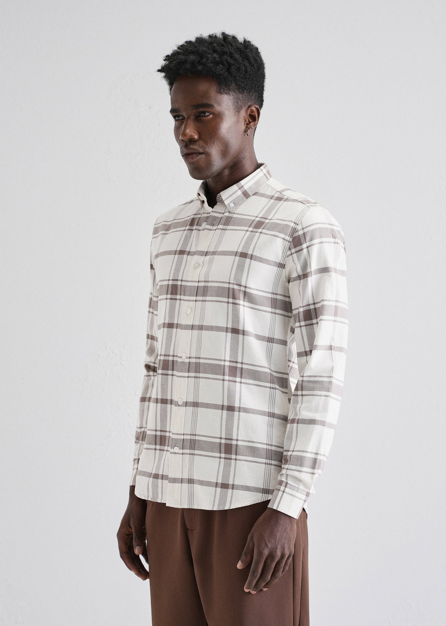 Brown Oxford Cotton Check Shirt