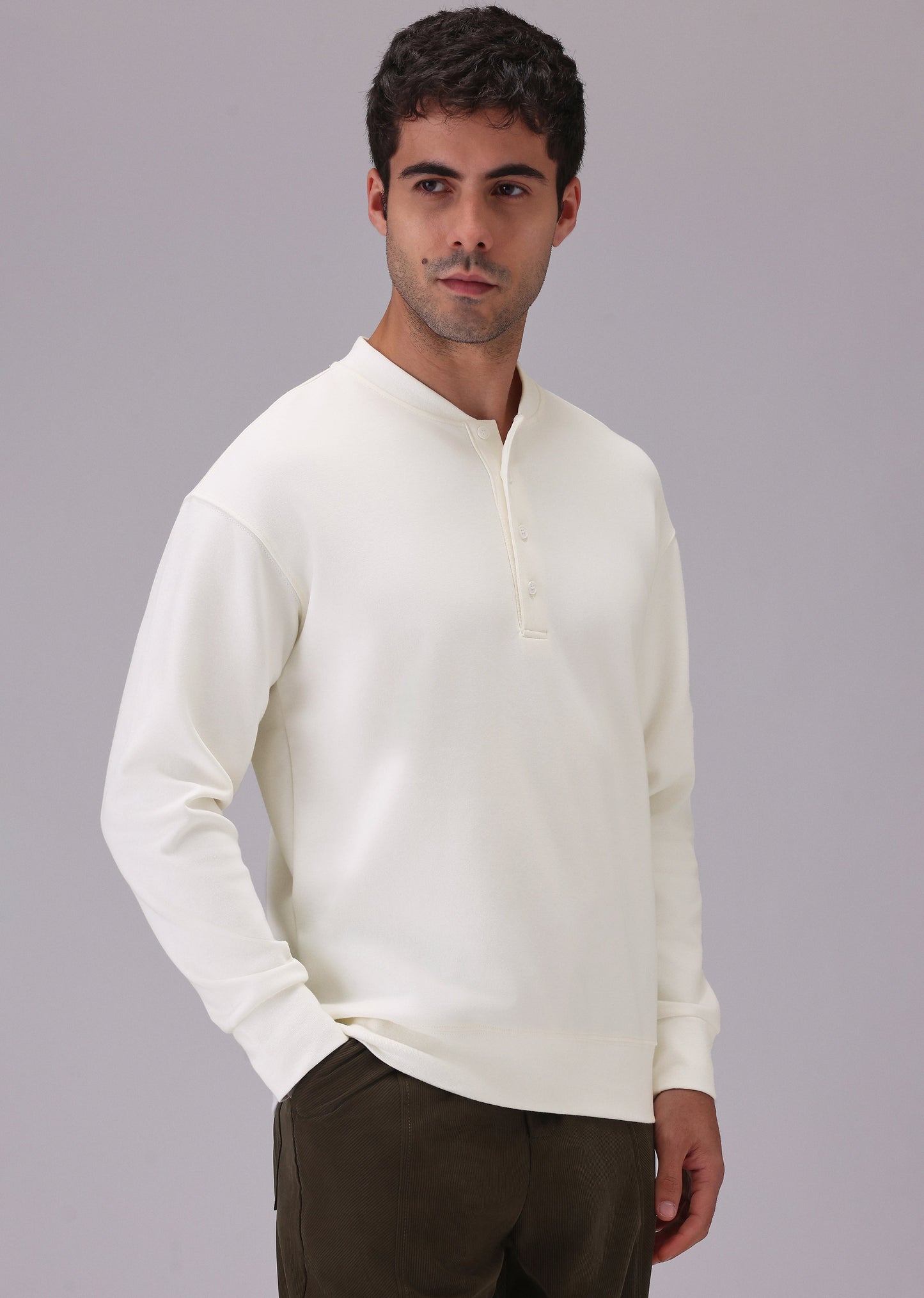 Button-Up White Sweatshirt