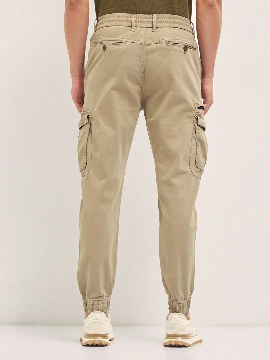 Beige Regular Fit Cargo Pants with Multi-Functional Pockets